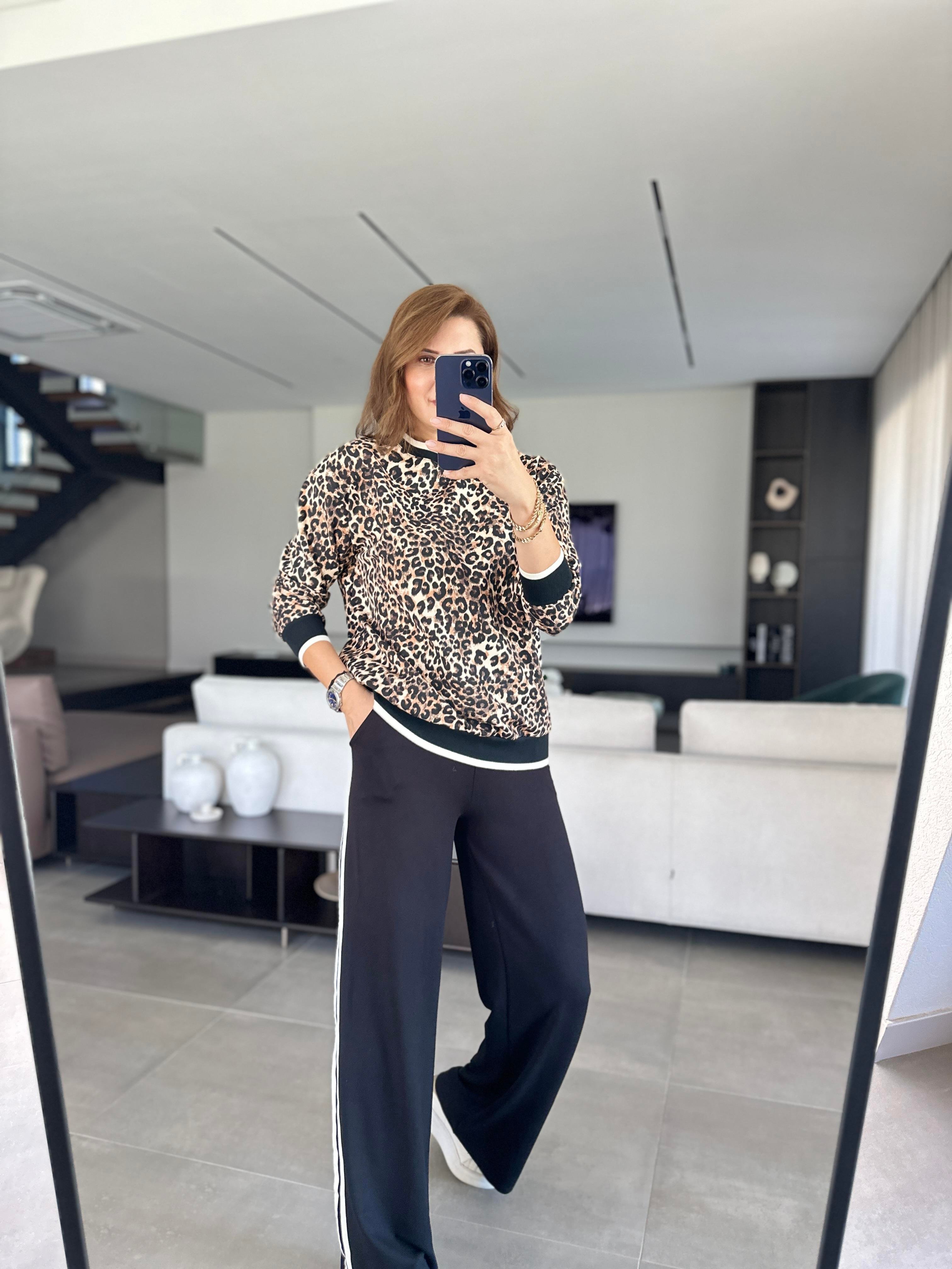 Ribanalı Leopar Desenli Takım