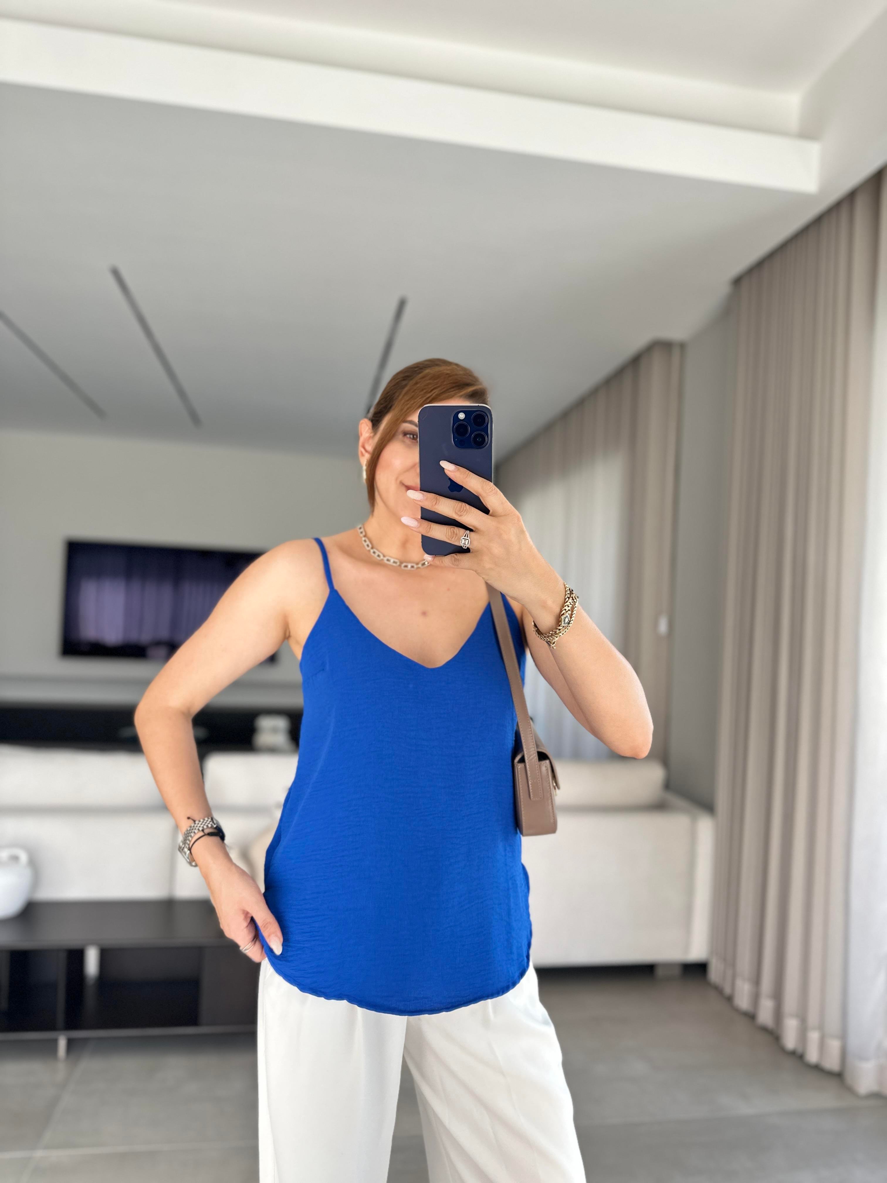 Saks Mavi Ayrobin İp Askılı Bluz