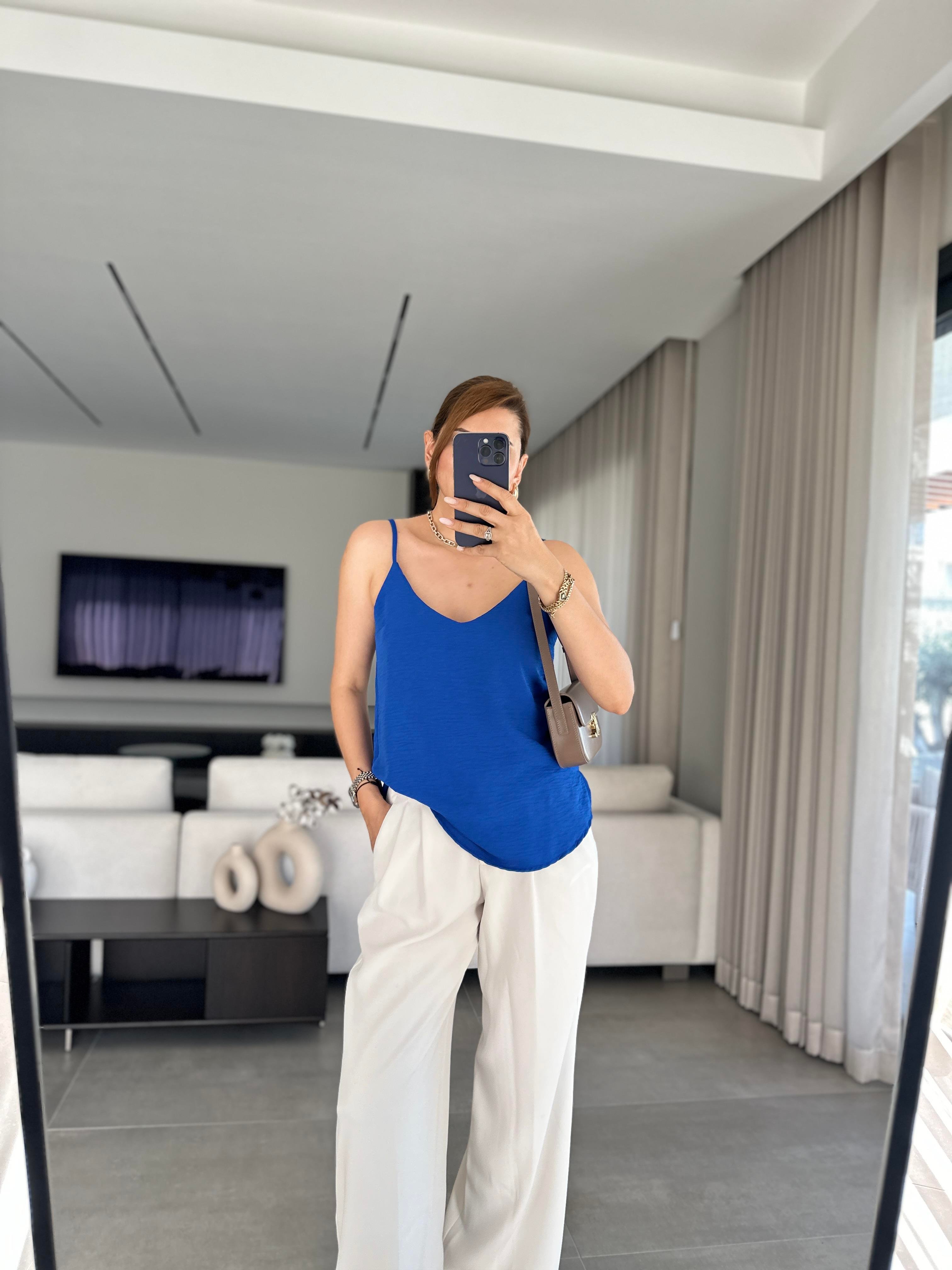 Saks Mavi Ayrobin İp Askılı Bluz