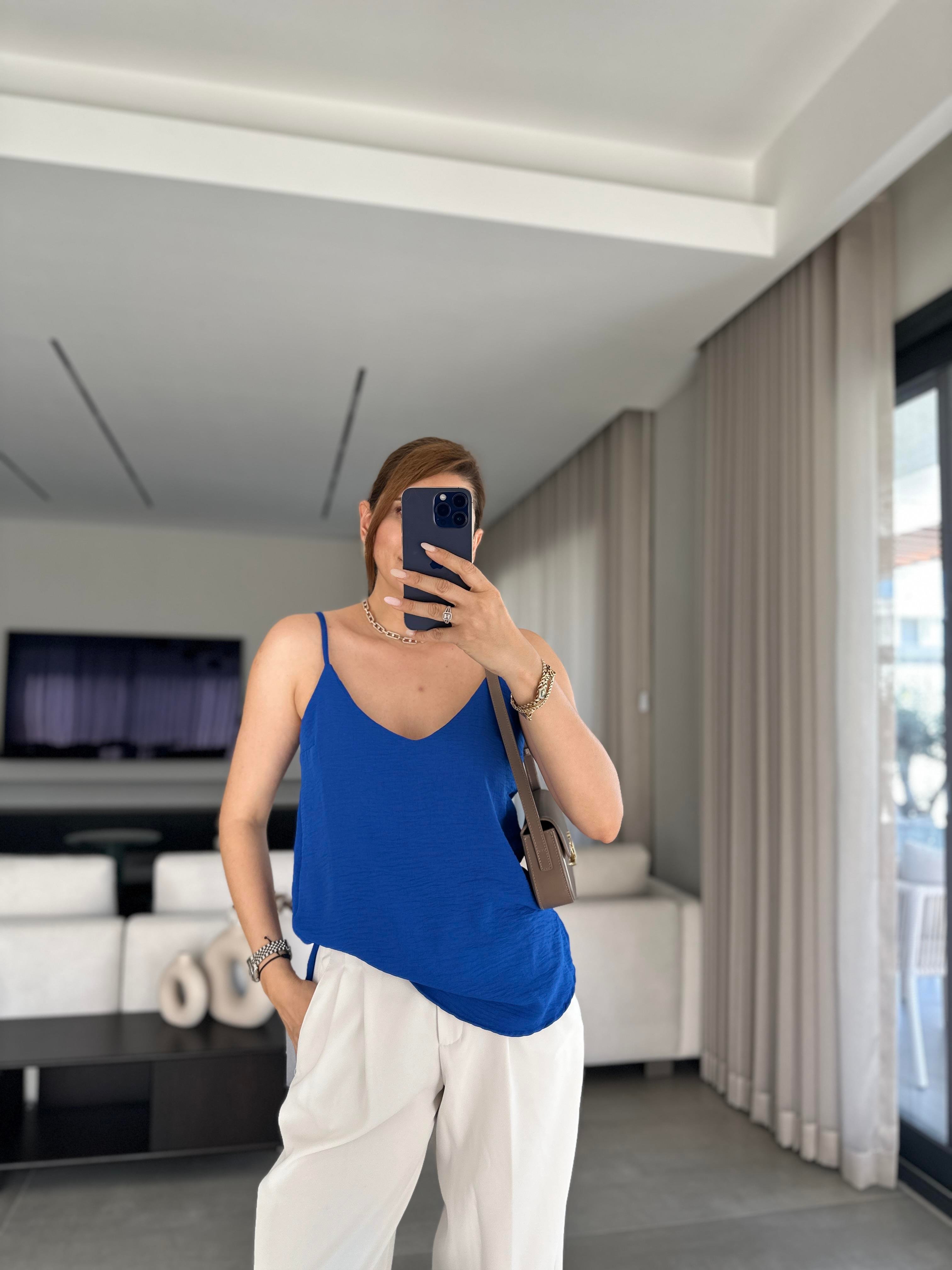 Saks Mavi Ayrobin İp Askılı Bluz