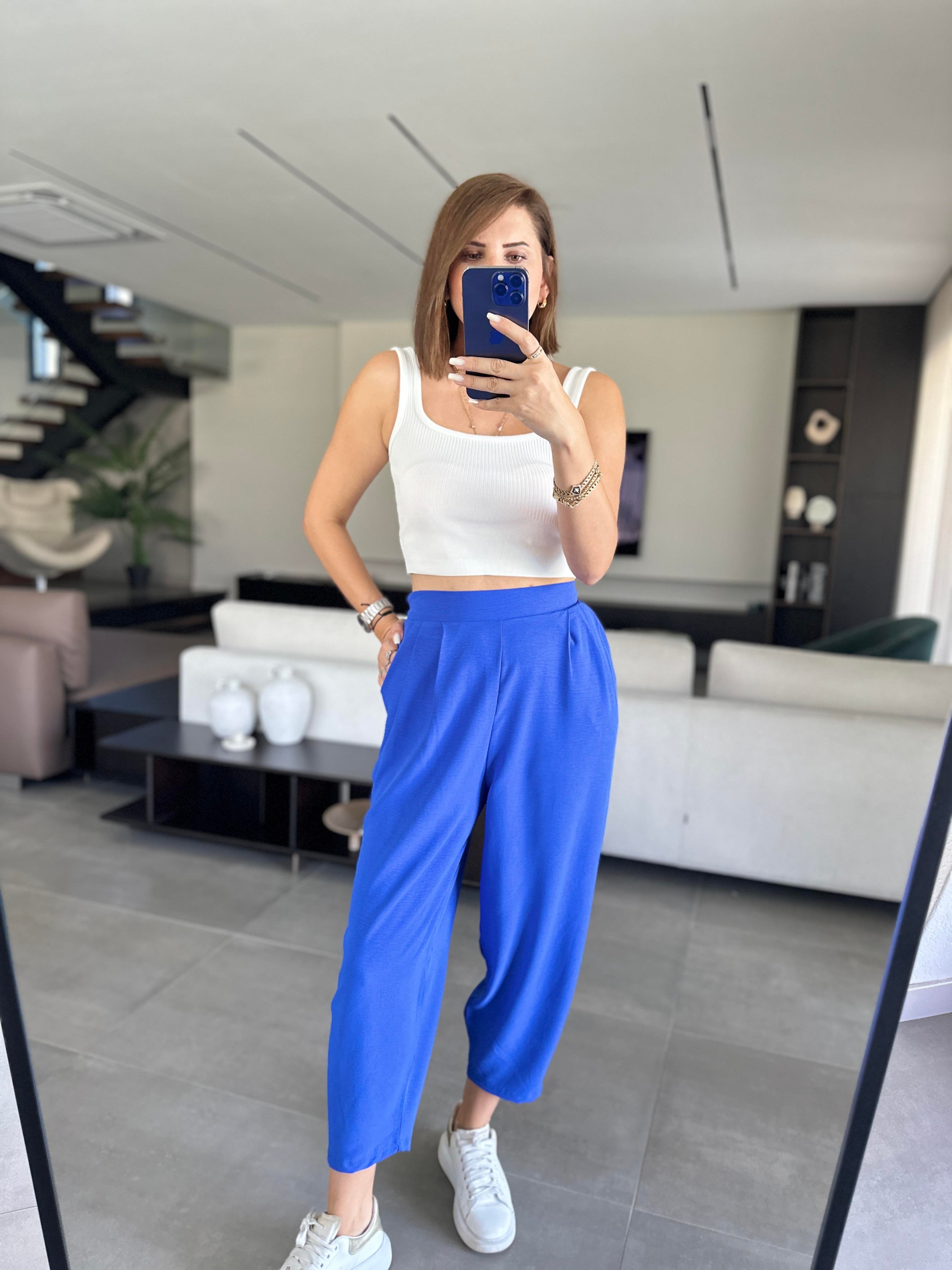 Saksmavi Ayrobin Harem Pantolon