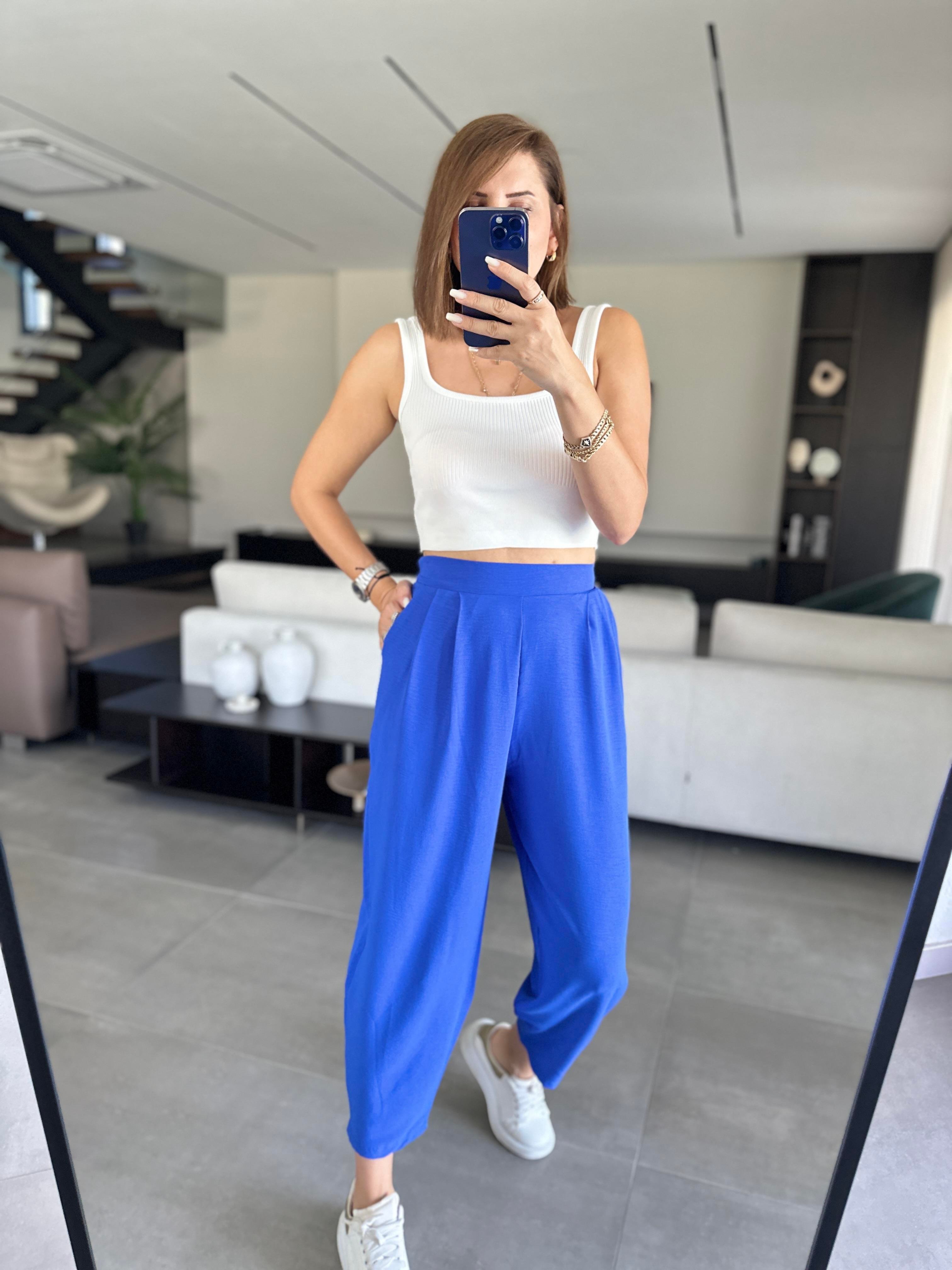 Saksmavi Ayrobin Harem Pantolon