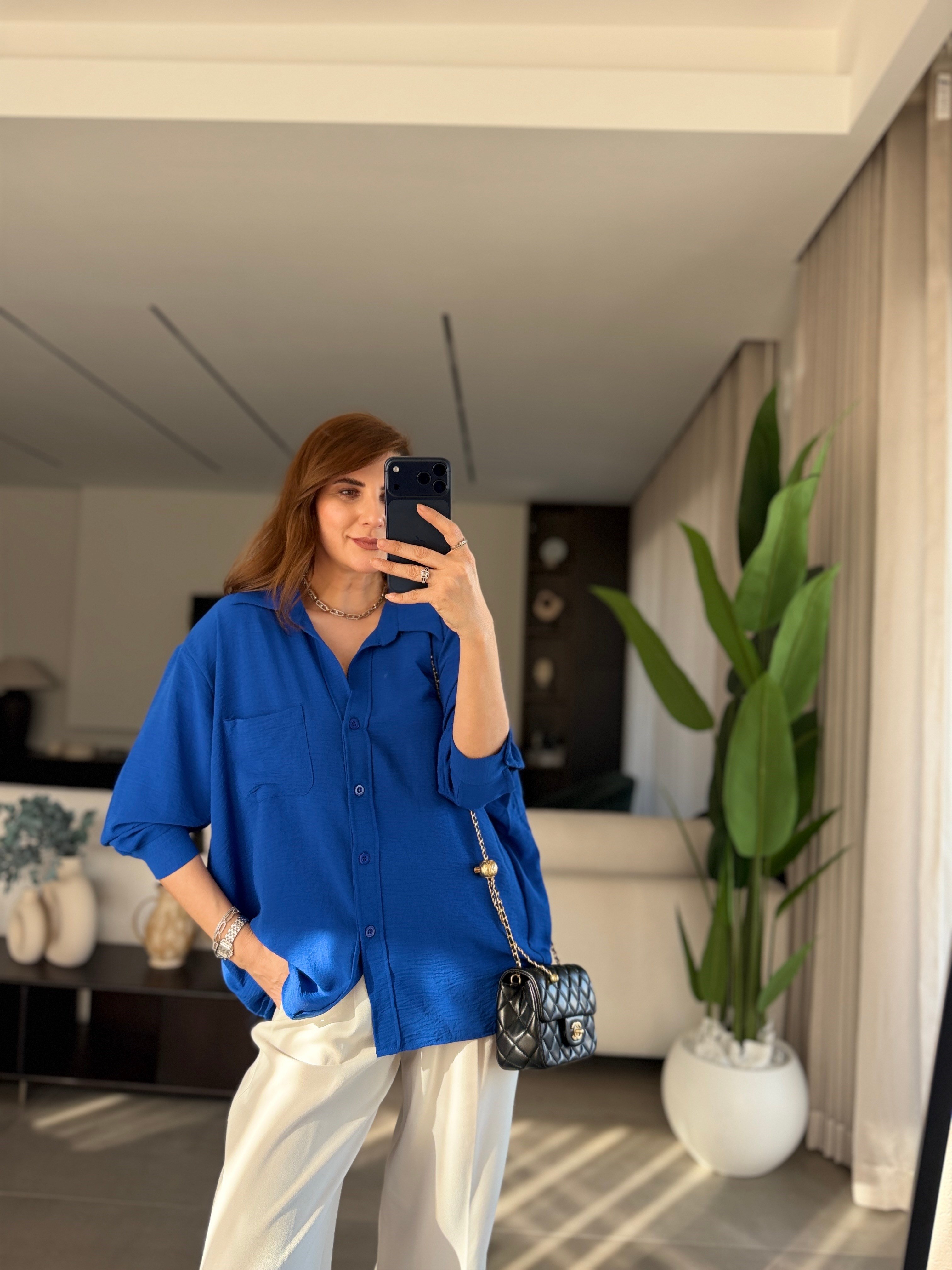 Saksmavi Ayrobin Salaş Gömlek