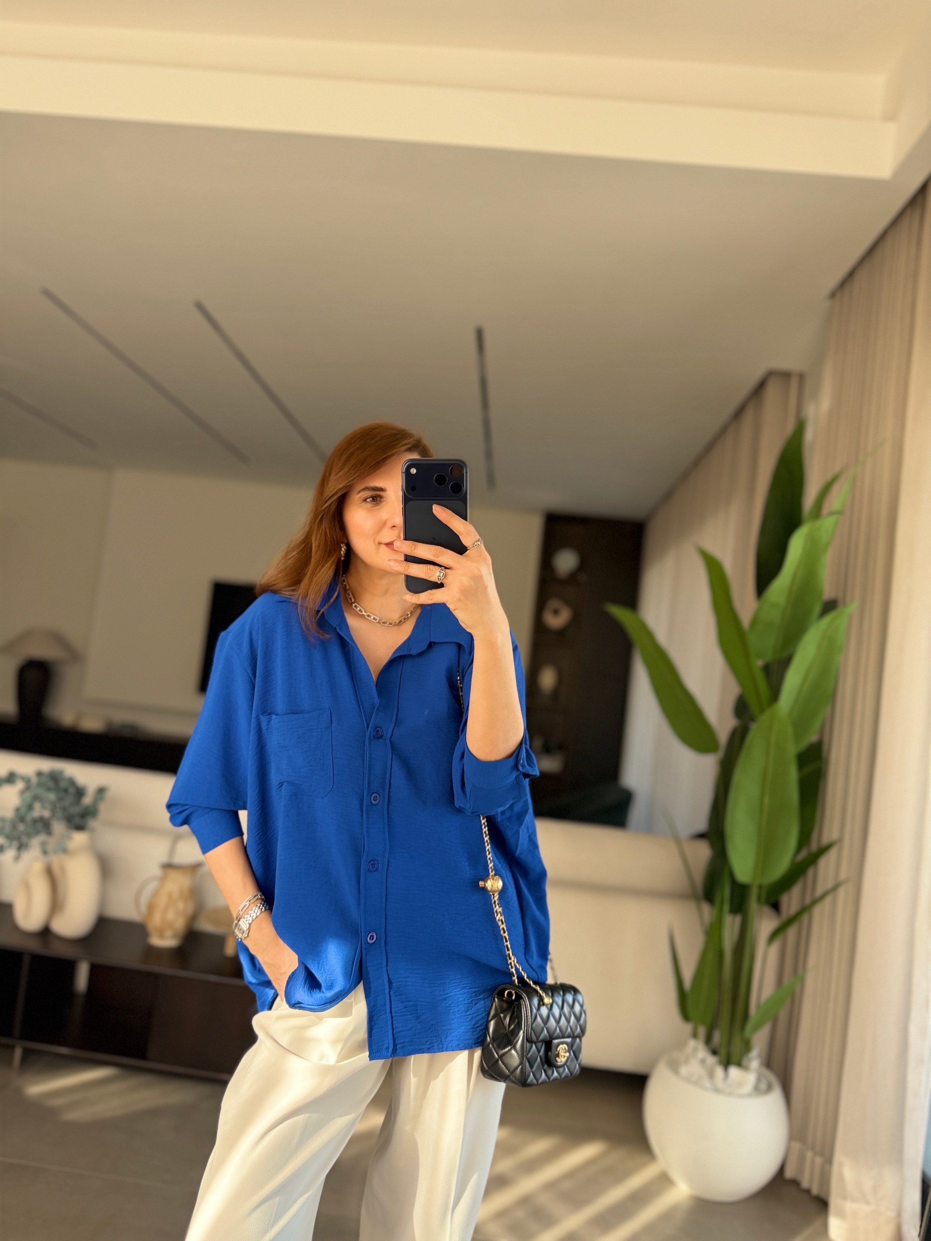 Saksmavi Ayrobin Salaş Gömlek