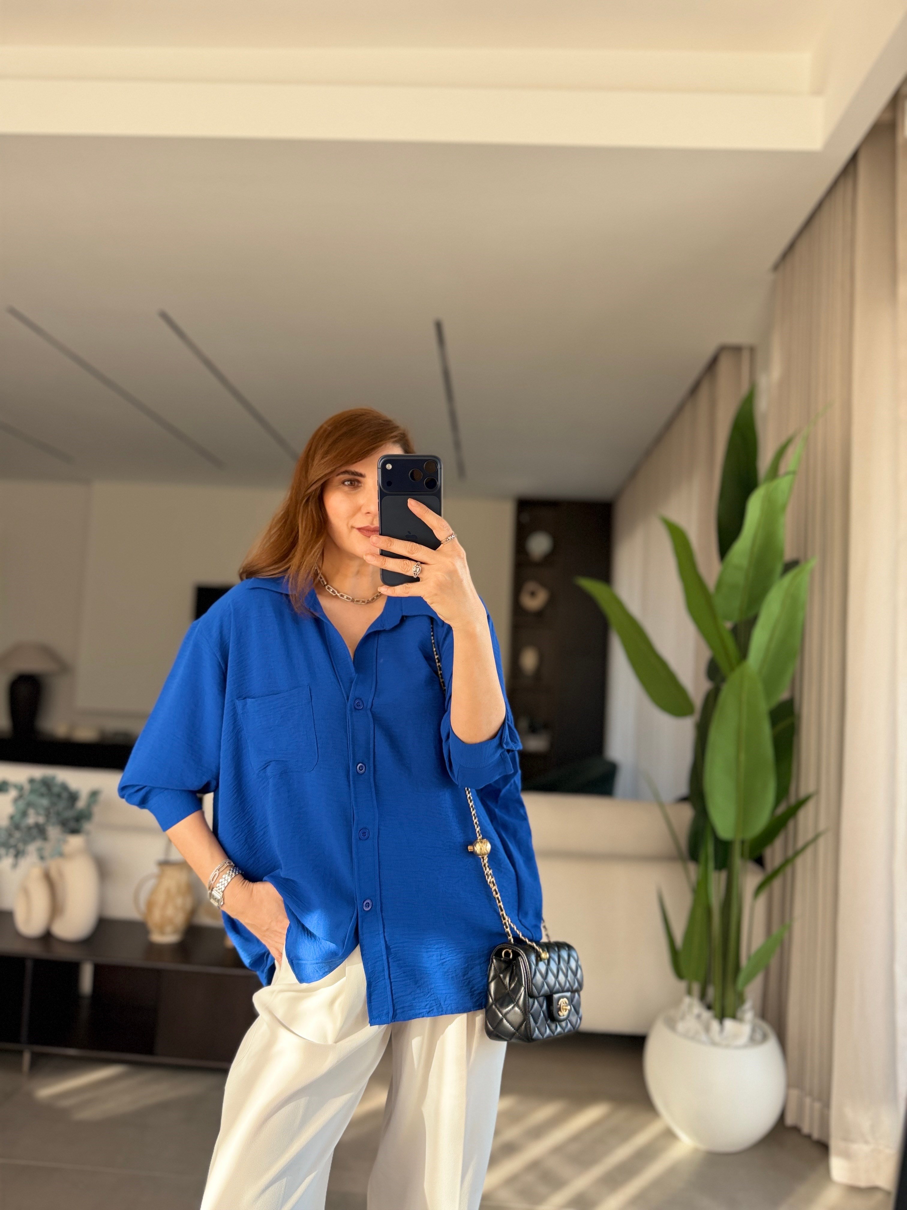 Saksmavi Ayrobin Salaş Gömlek