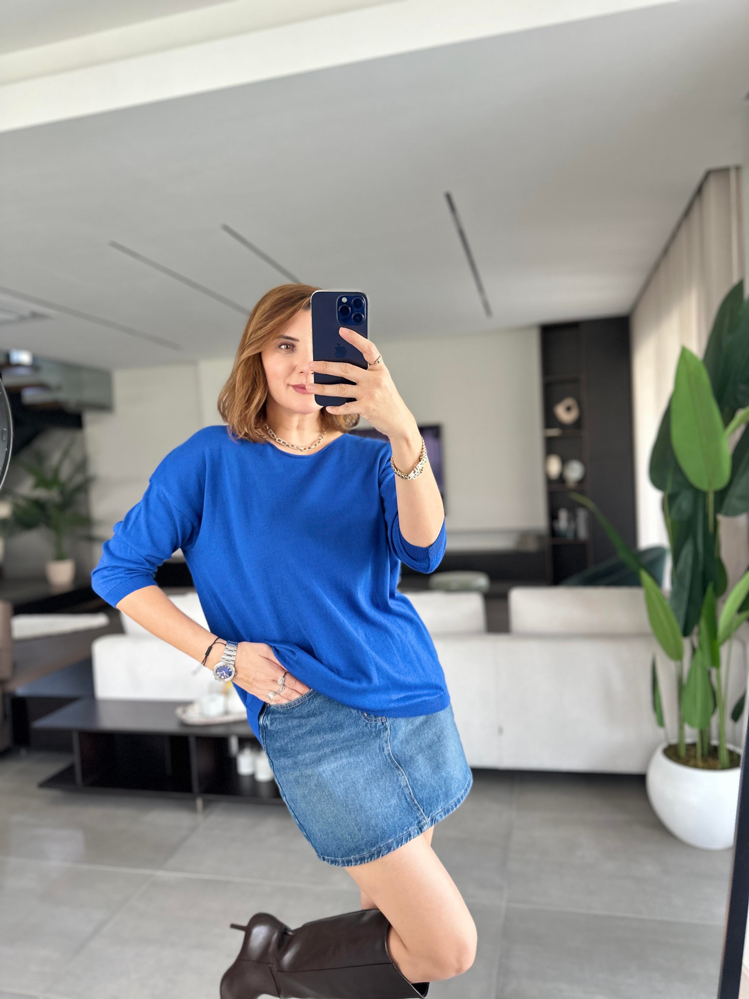 Saksmavi Lena Salaş Bluz