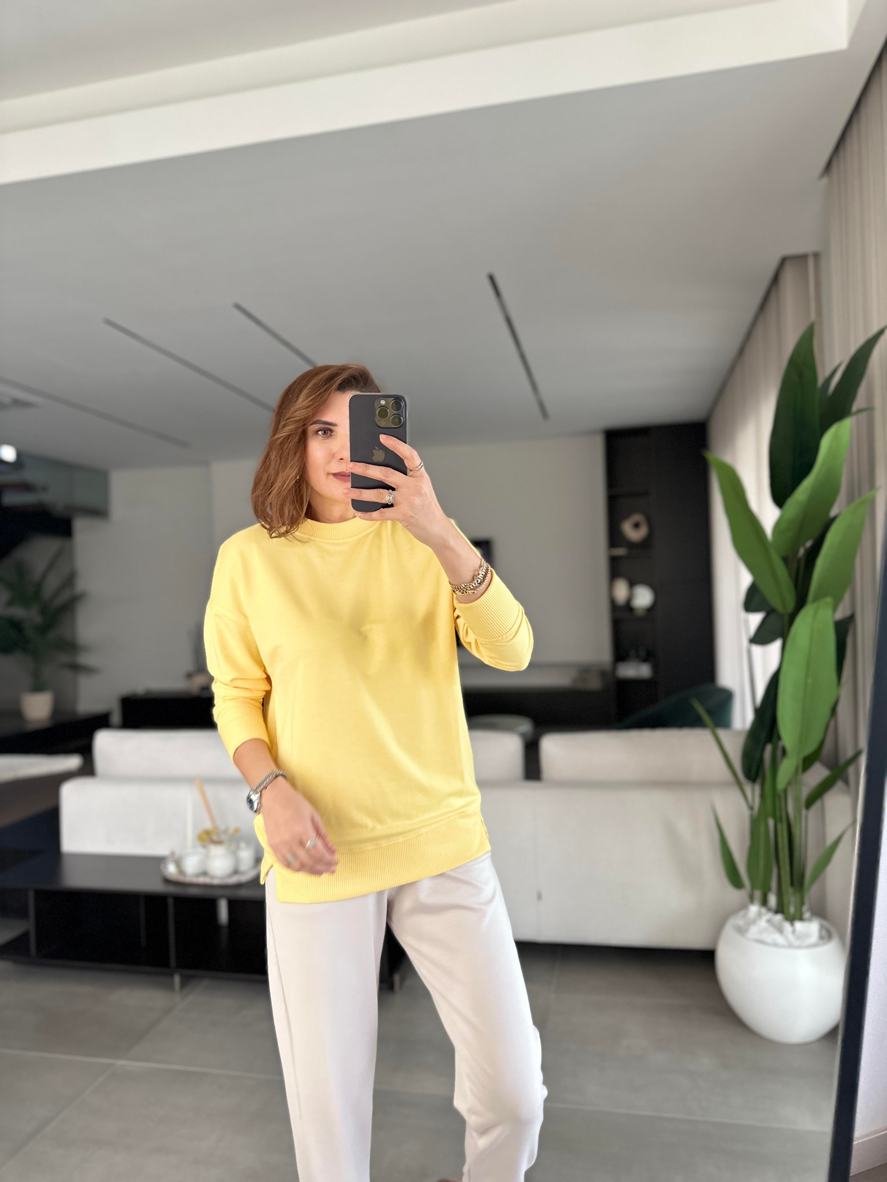 Sarı Basic Bisiklet Yaka Sweat