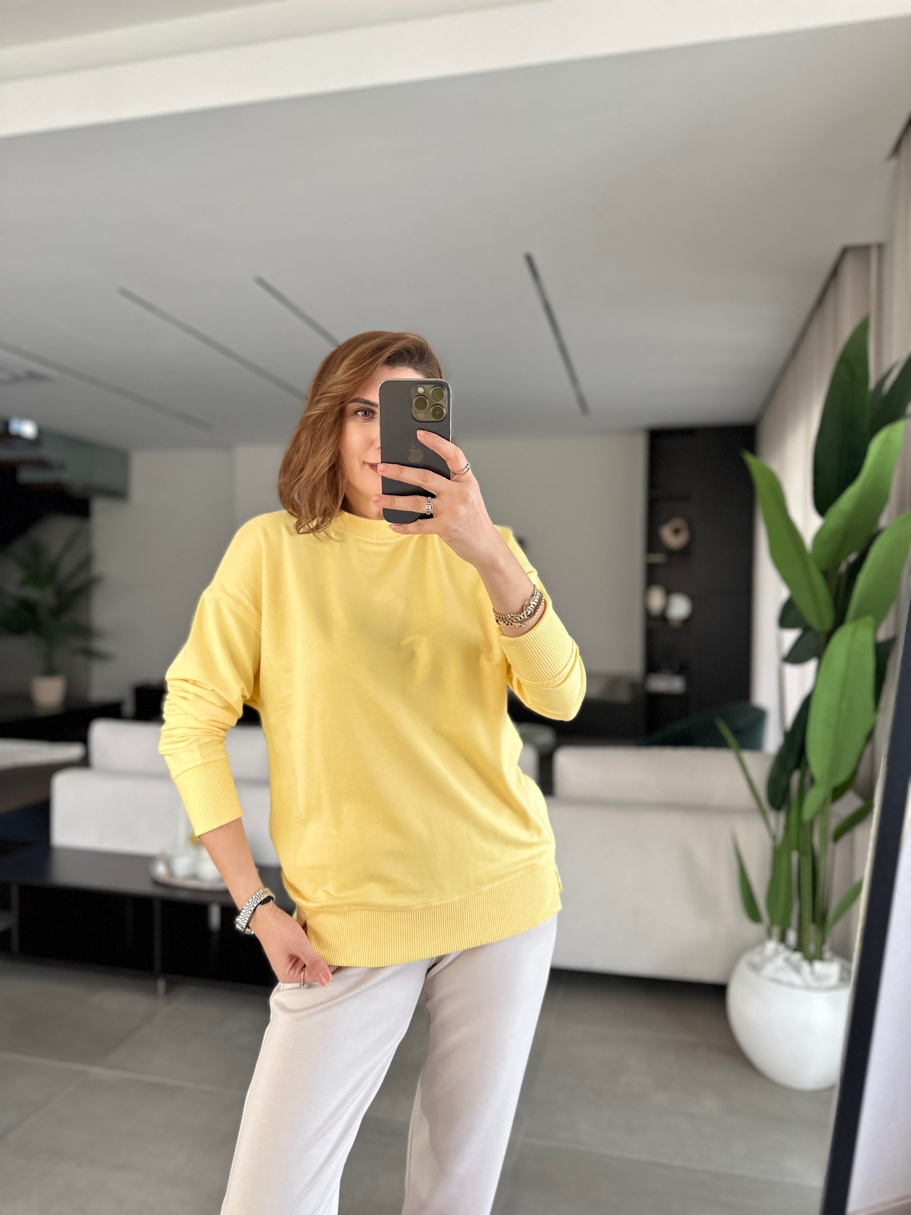 Sarı Basic Bisiklet Yaka Sweat