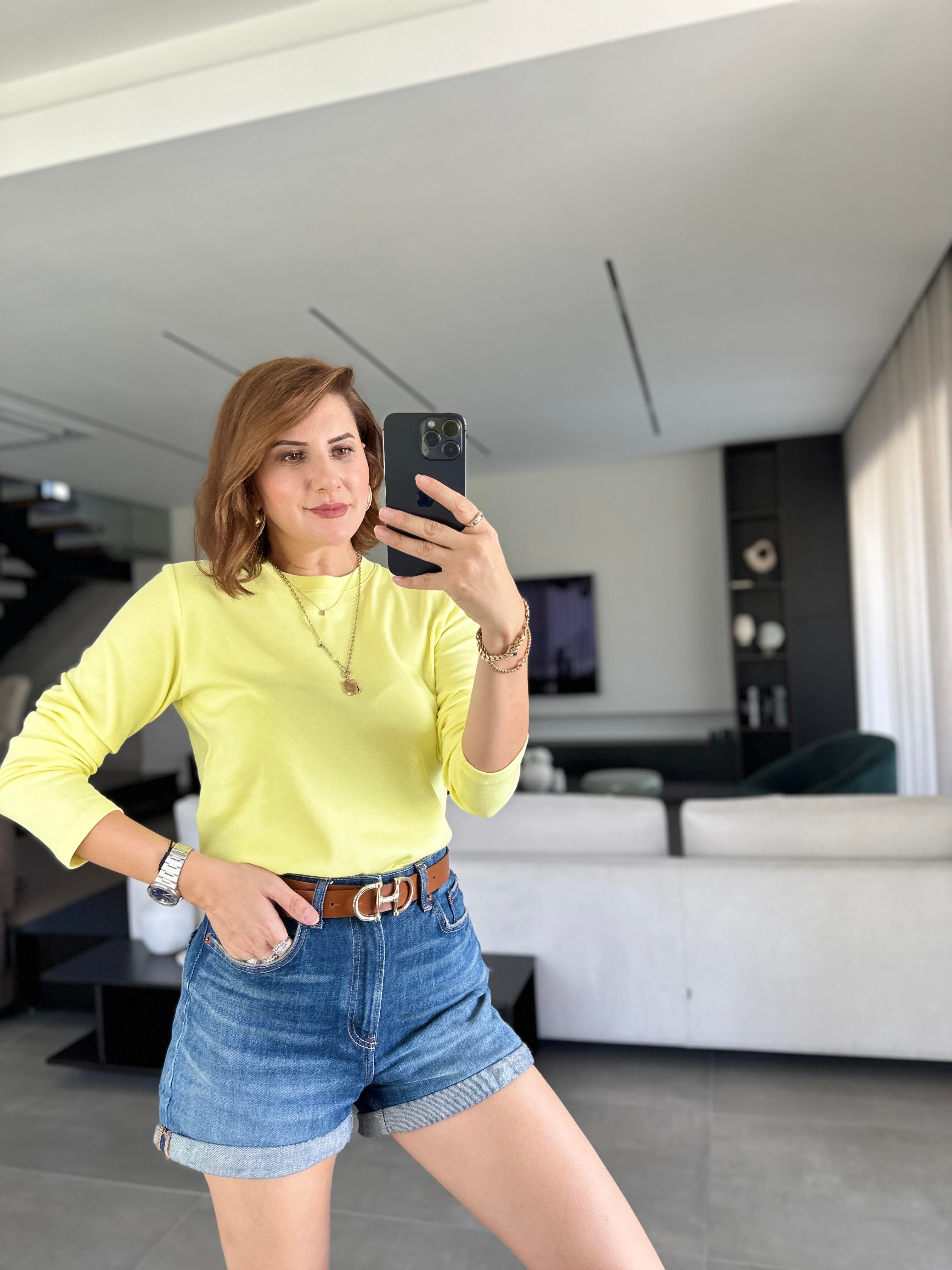 Sarı Bisiklet Yaka Mas Sweat