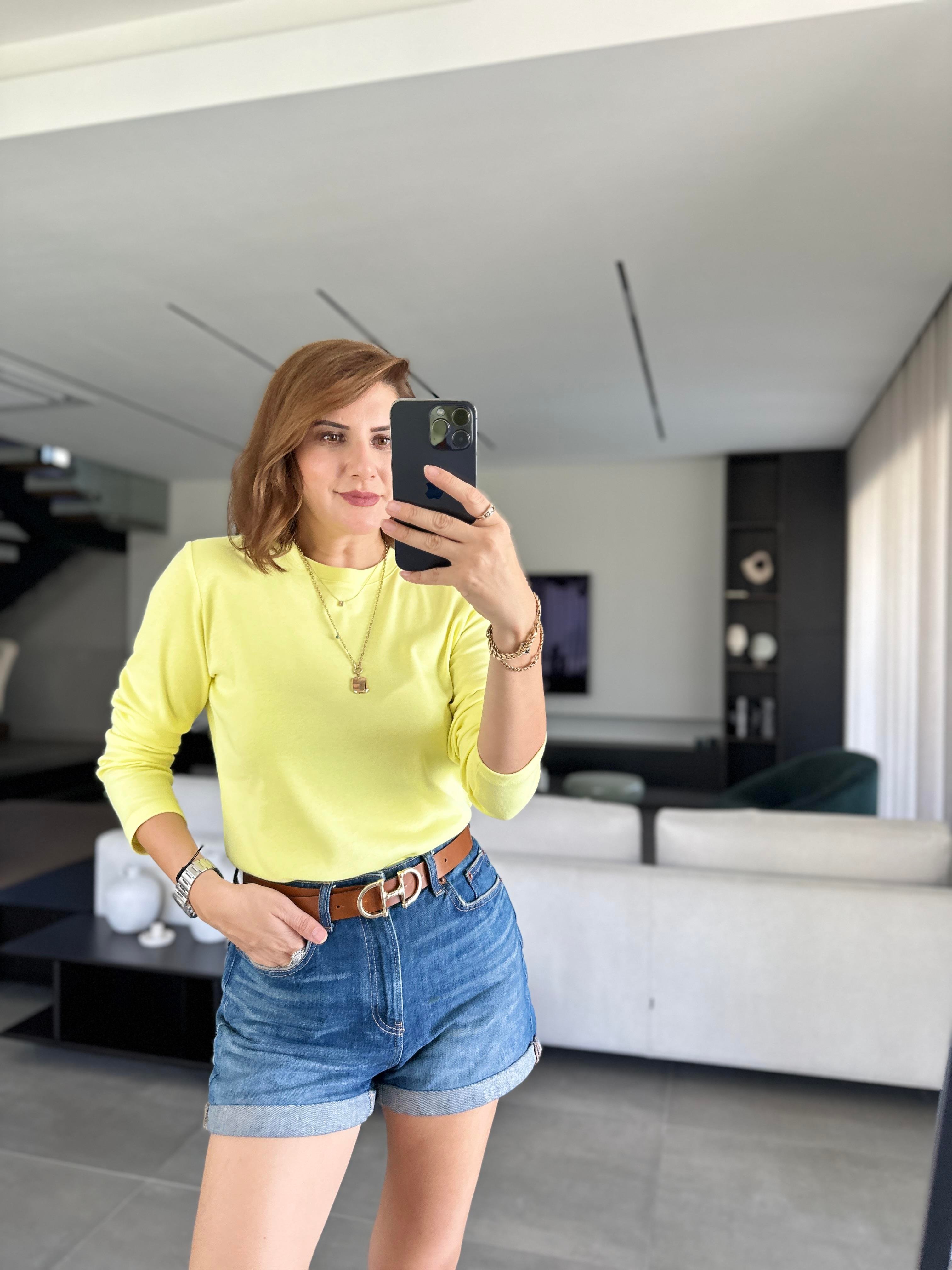Sarı Bisiklet Yaka Mas Sweat