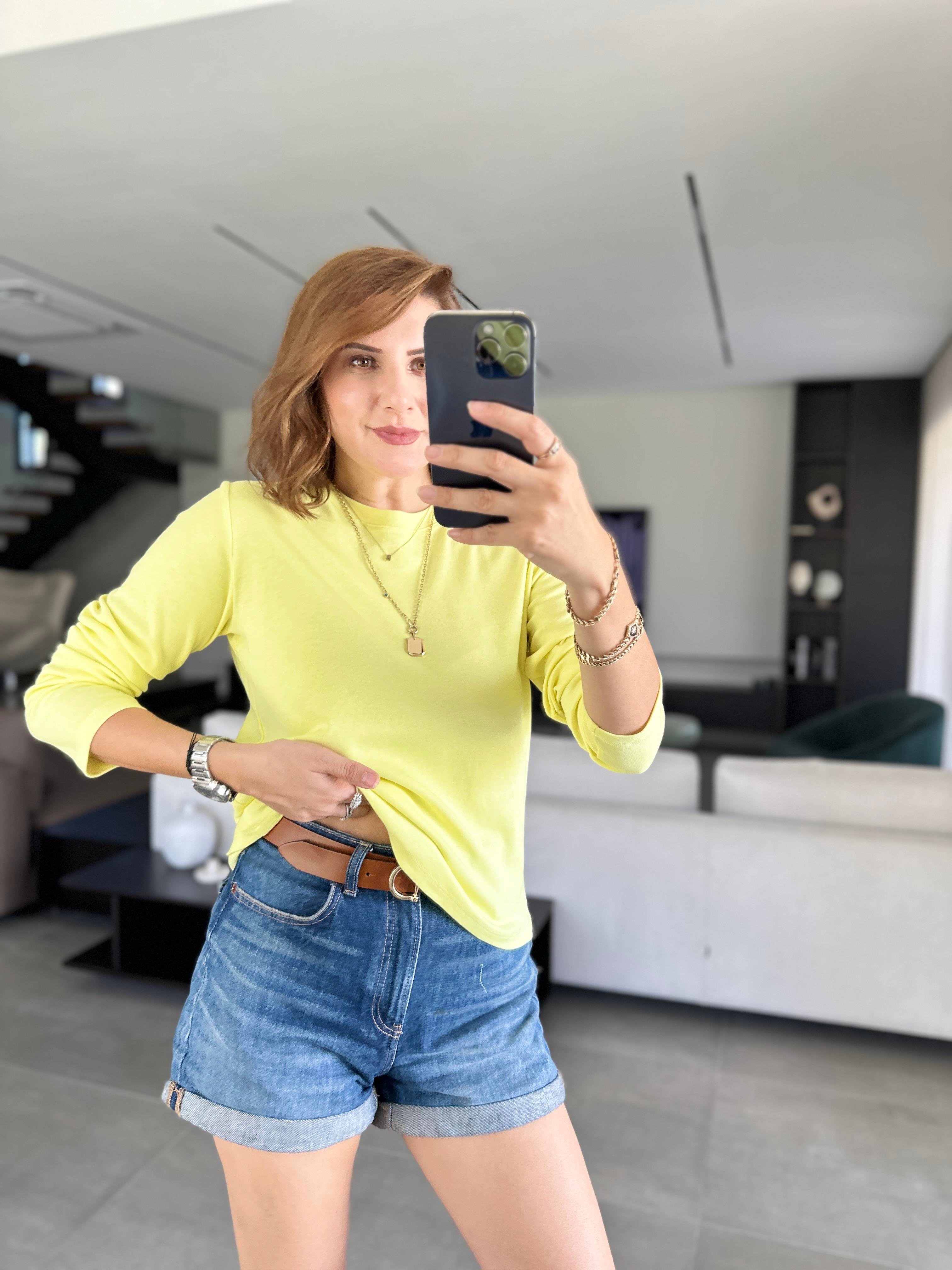Sarı Bisiklet Yaka Mas Sweat