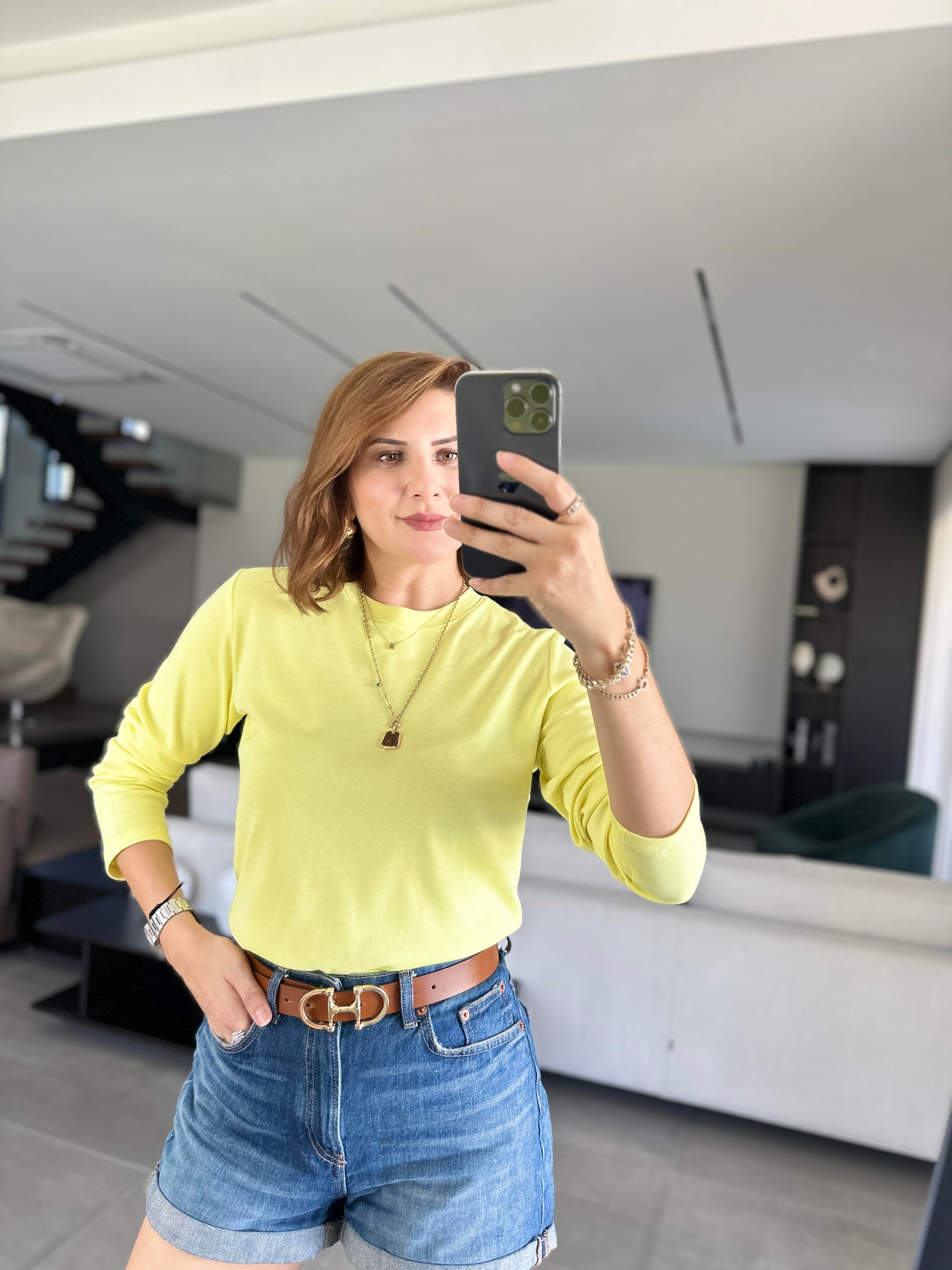 Sarı Bisiklet Yaka Mas Sweat