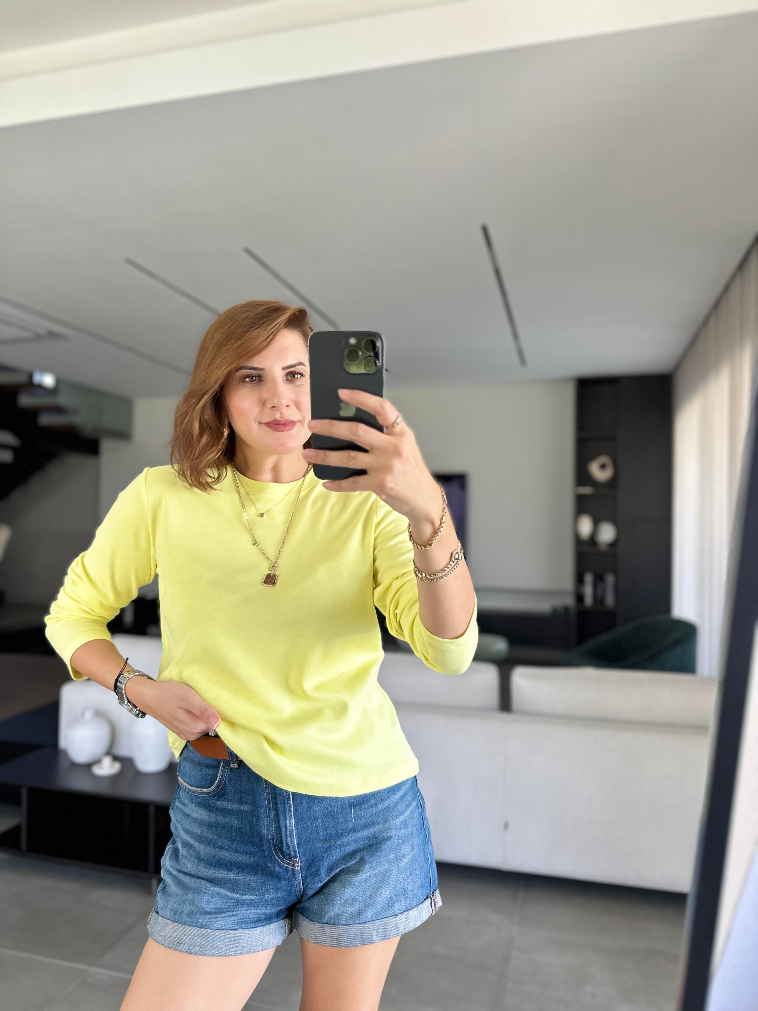 Sarı Bisiklet Yaka Mas Sweat