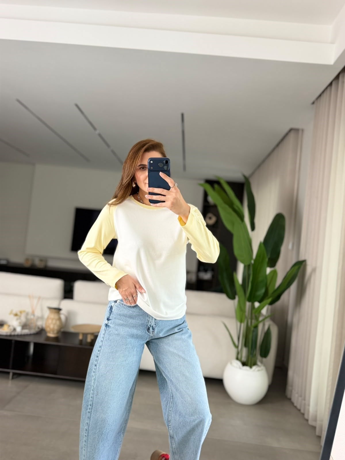 Sarı İki Renk Reglan Sweat