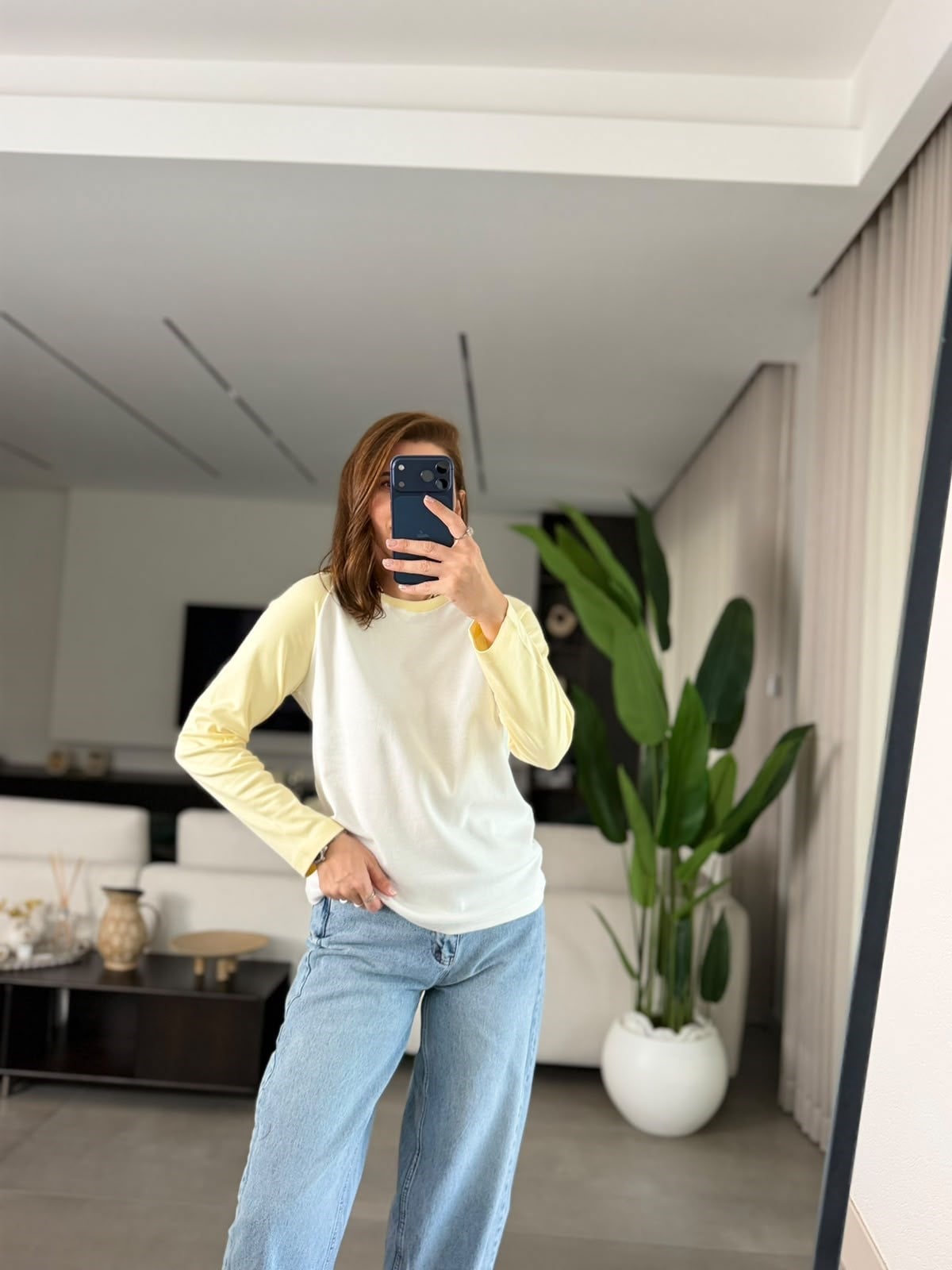 Sarı İki Renk Reglan Sweat