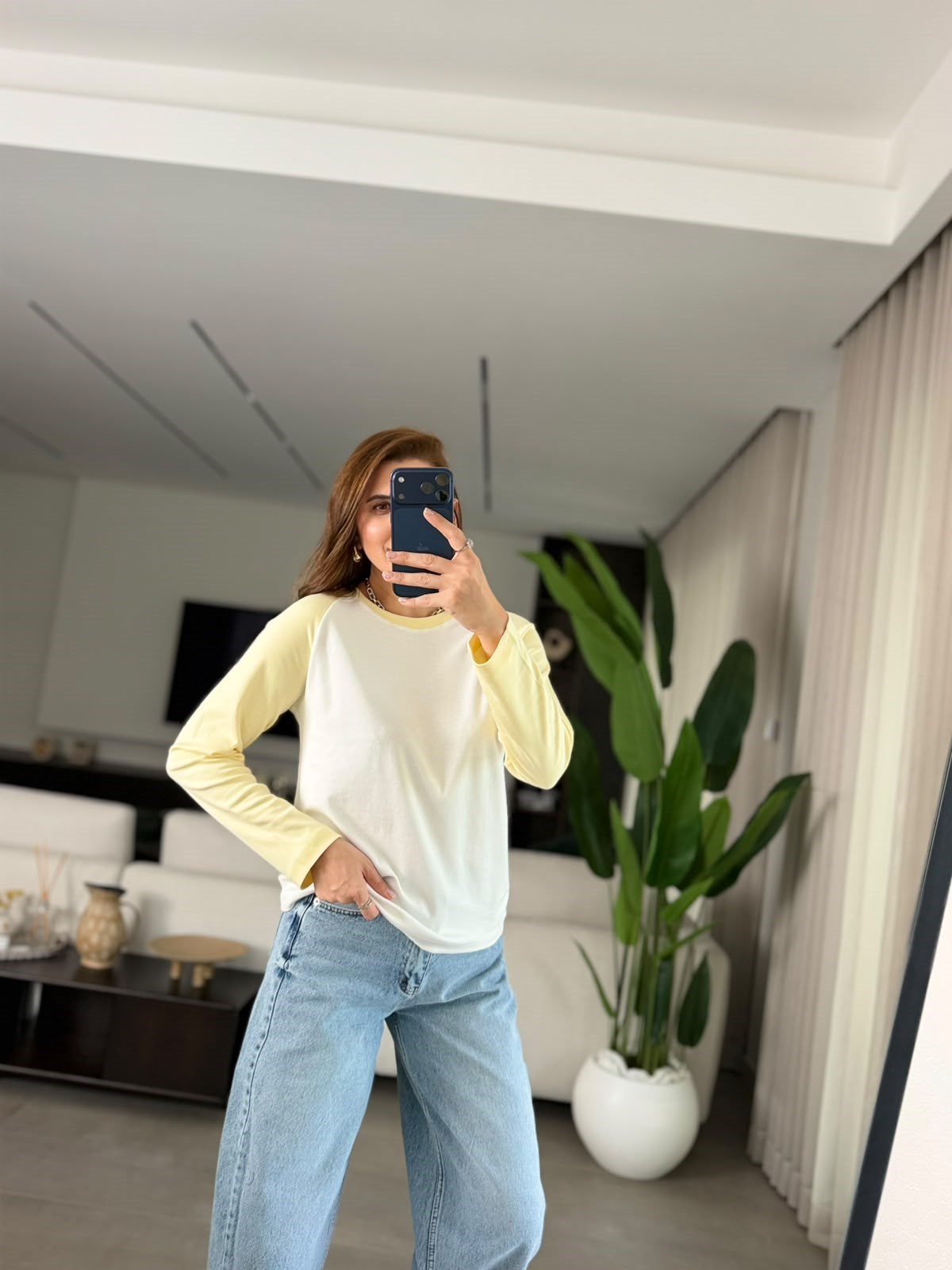 Sarı İki Renk Reglan Sweat