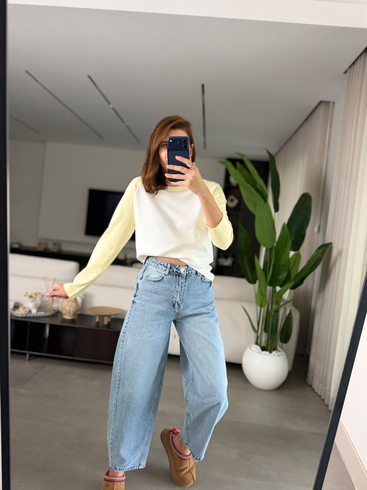 Sarı İki Renk Reglan Sweat