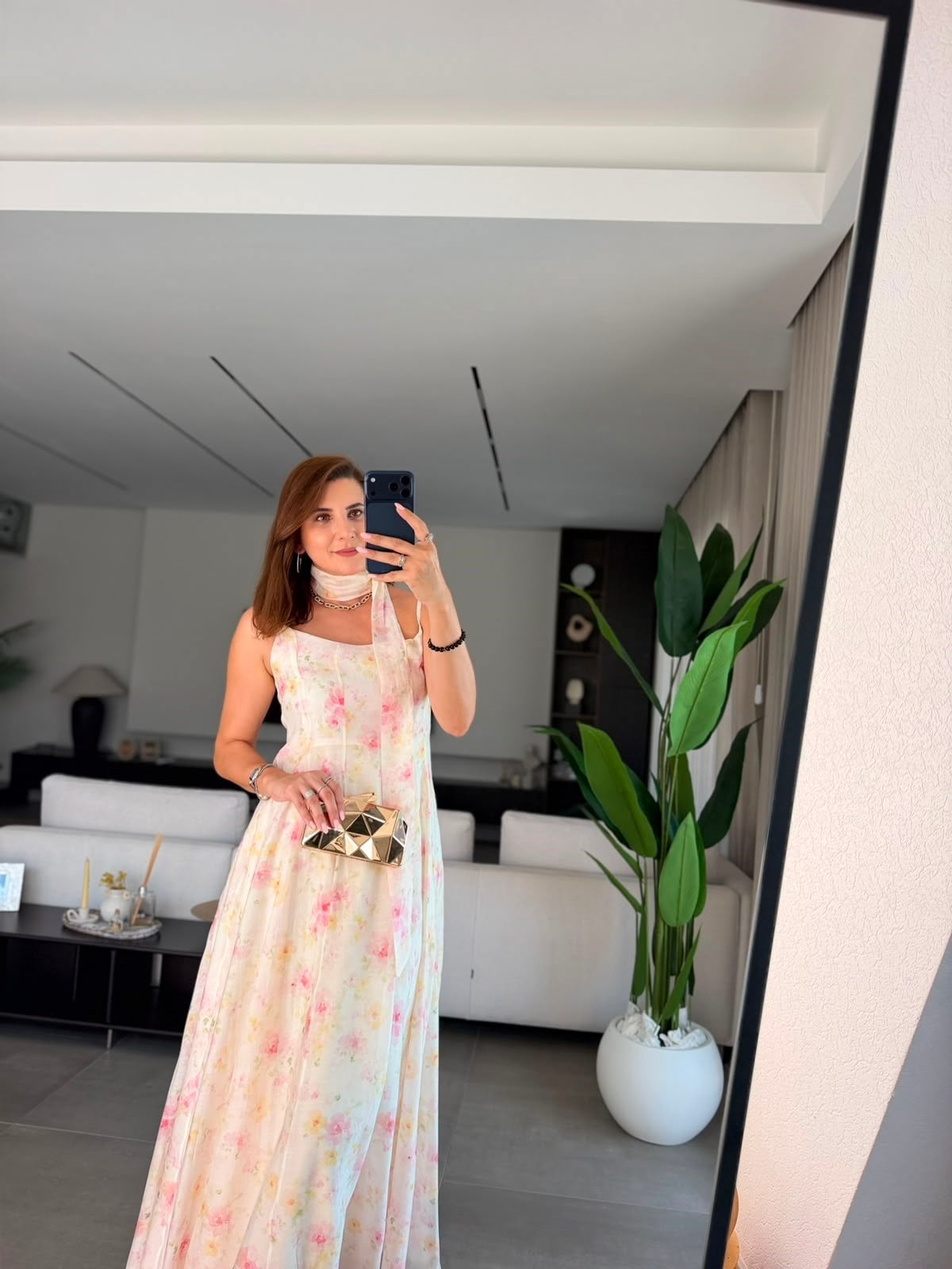 Sarı Narin Askılı Fularlı Elbise