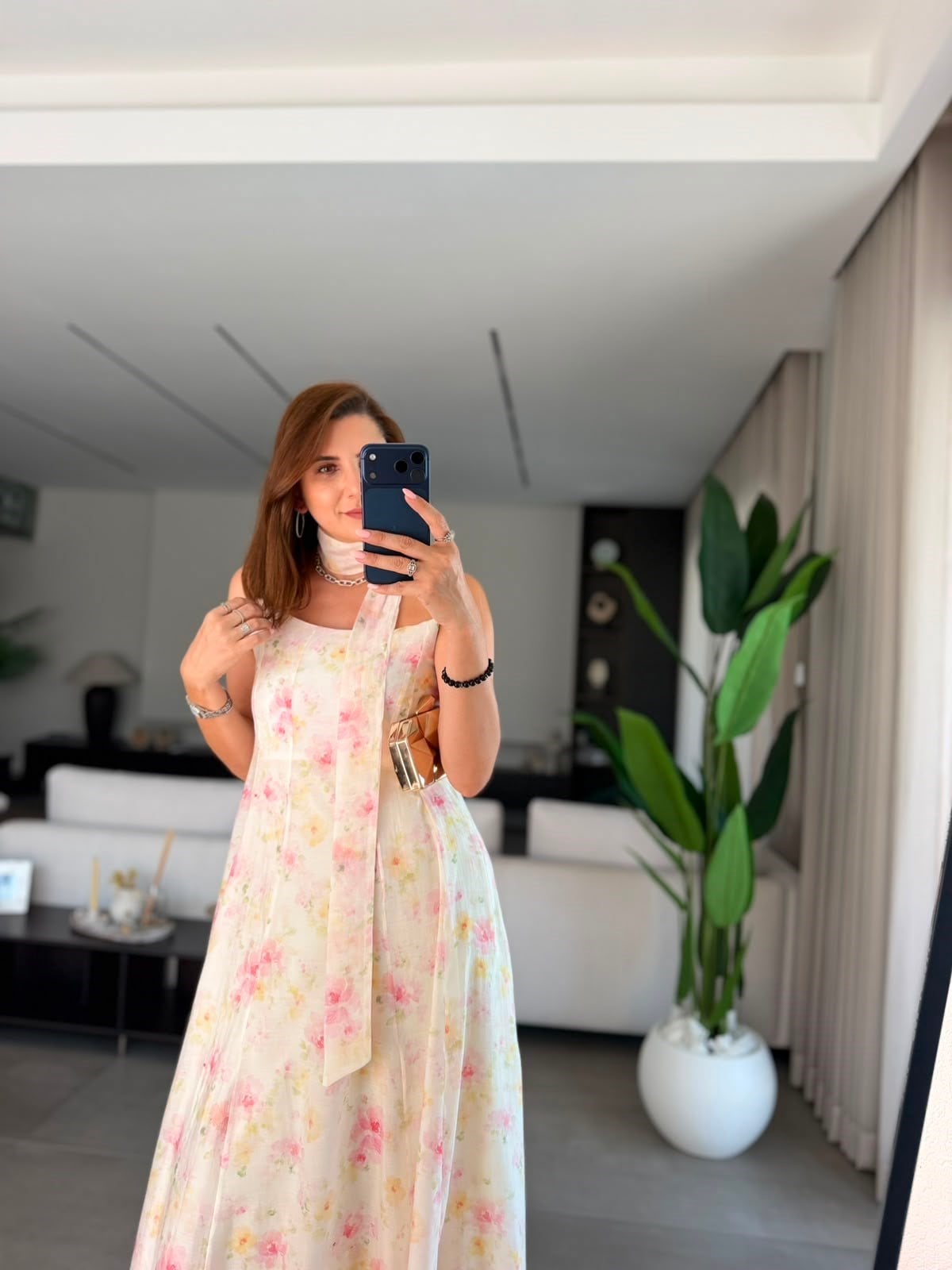 Sarı Narin Askılı Fularlı Elbise