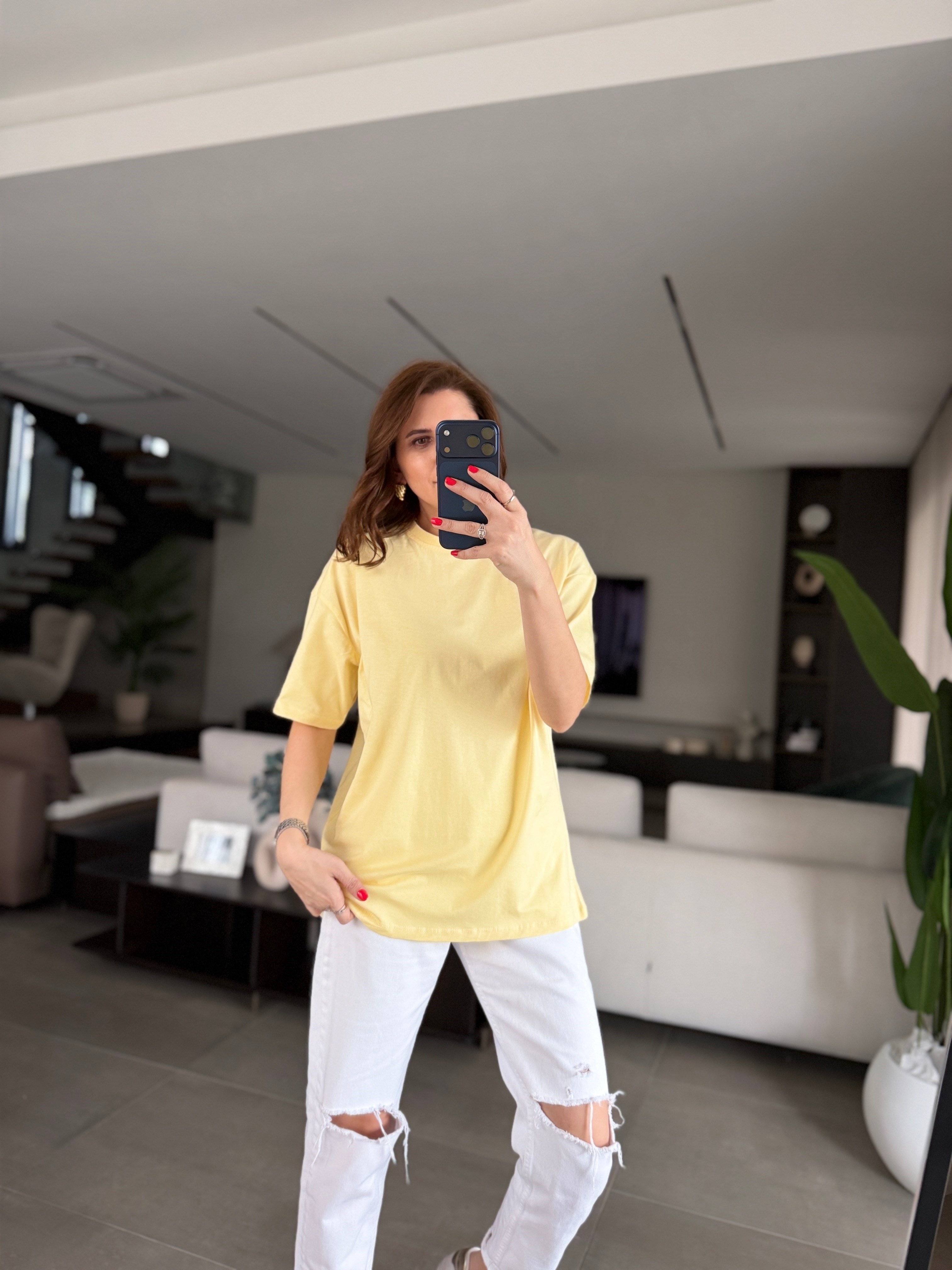 Sarı Oversize Basic T-shirt