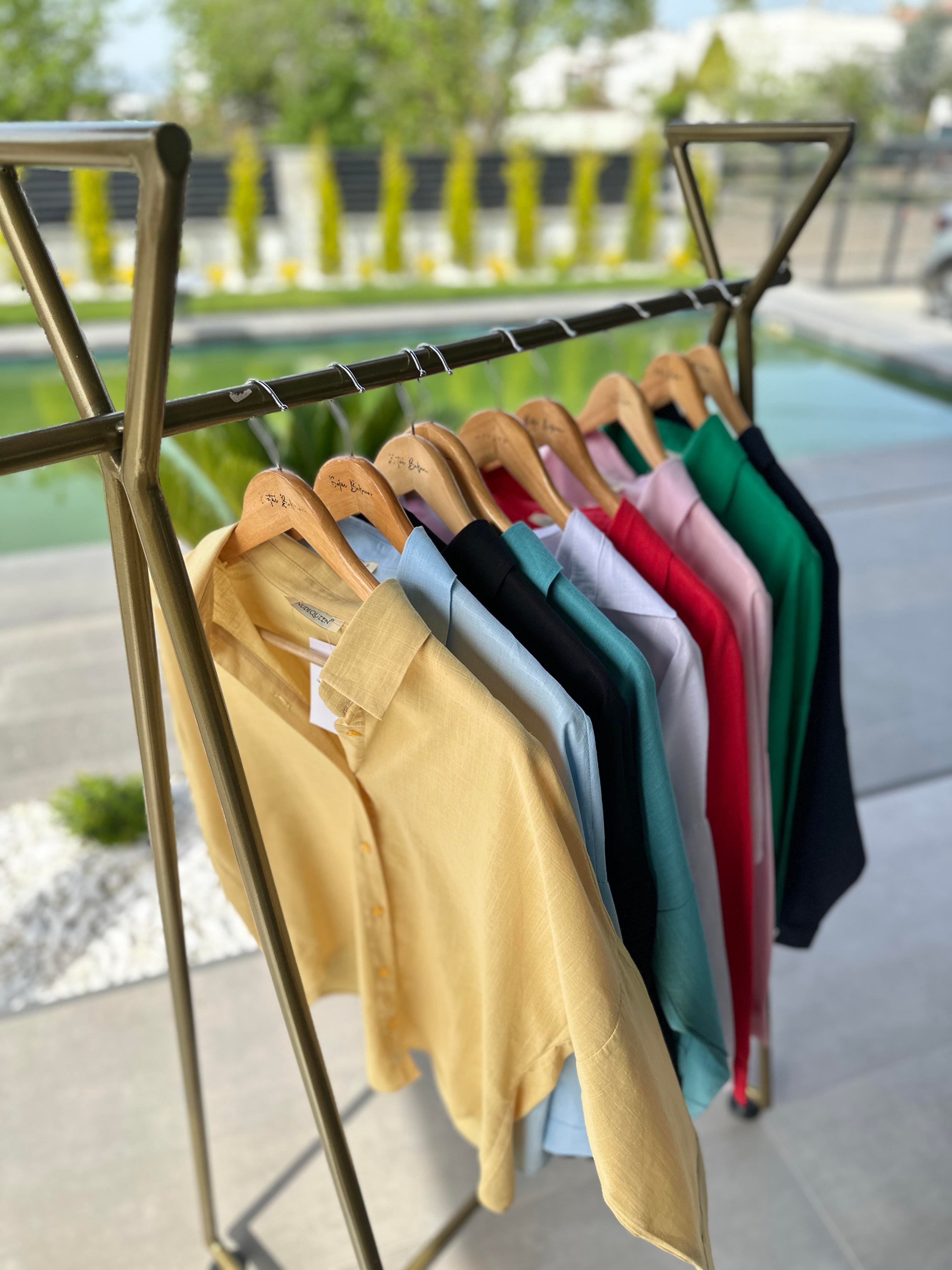 Sarı Oversize Keten Gömlek