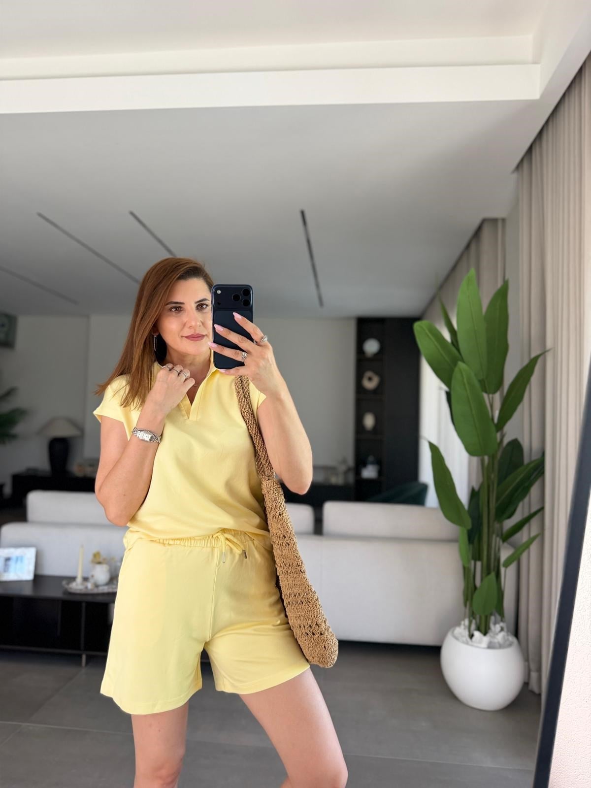 Sarı Polo Yaka Oys Şort Takım