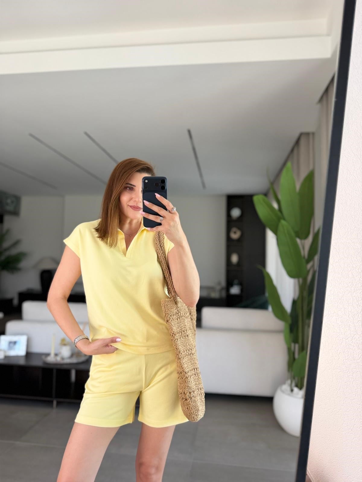 Sarı Polo Yaka Oys Şort Takım