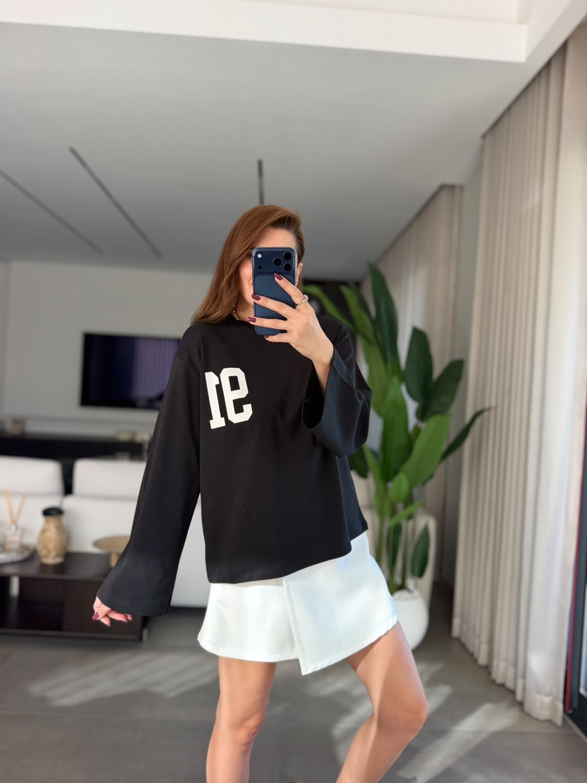 Siyah  91 Baskılı Sweatshırt