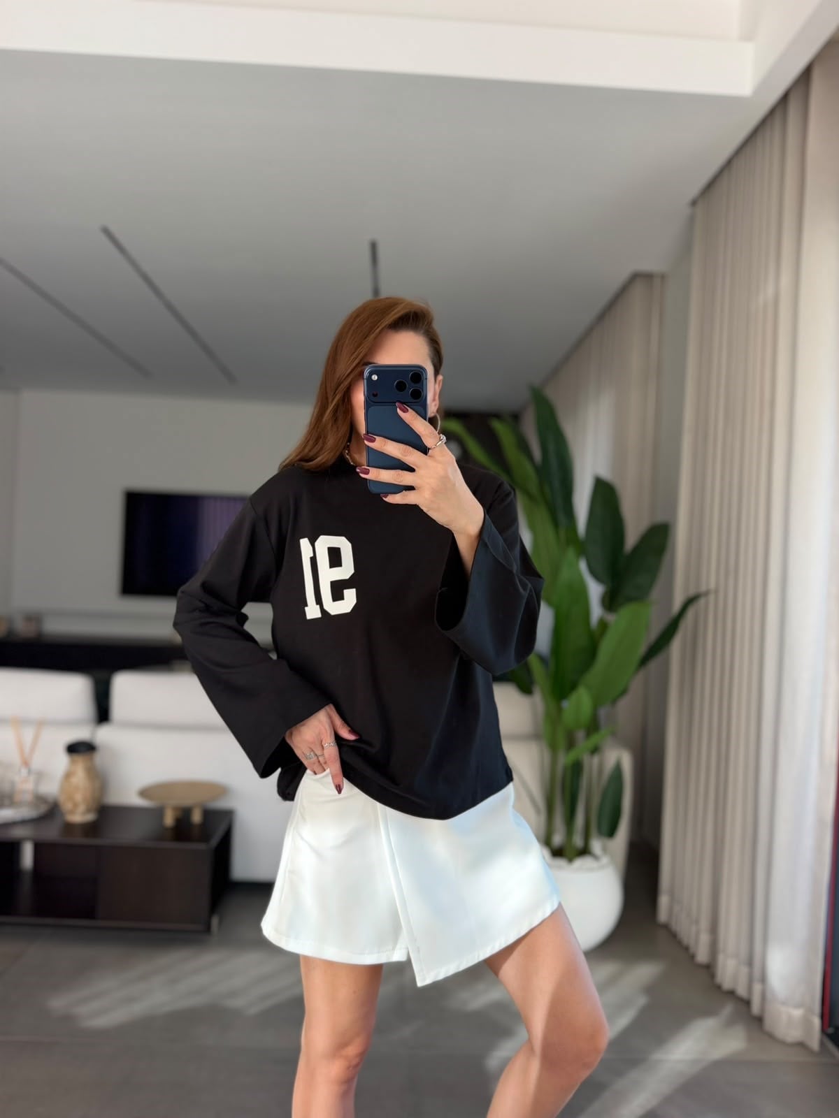 Siyah  91 Baskılı Sweatshırt