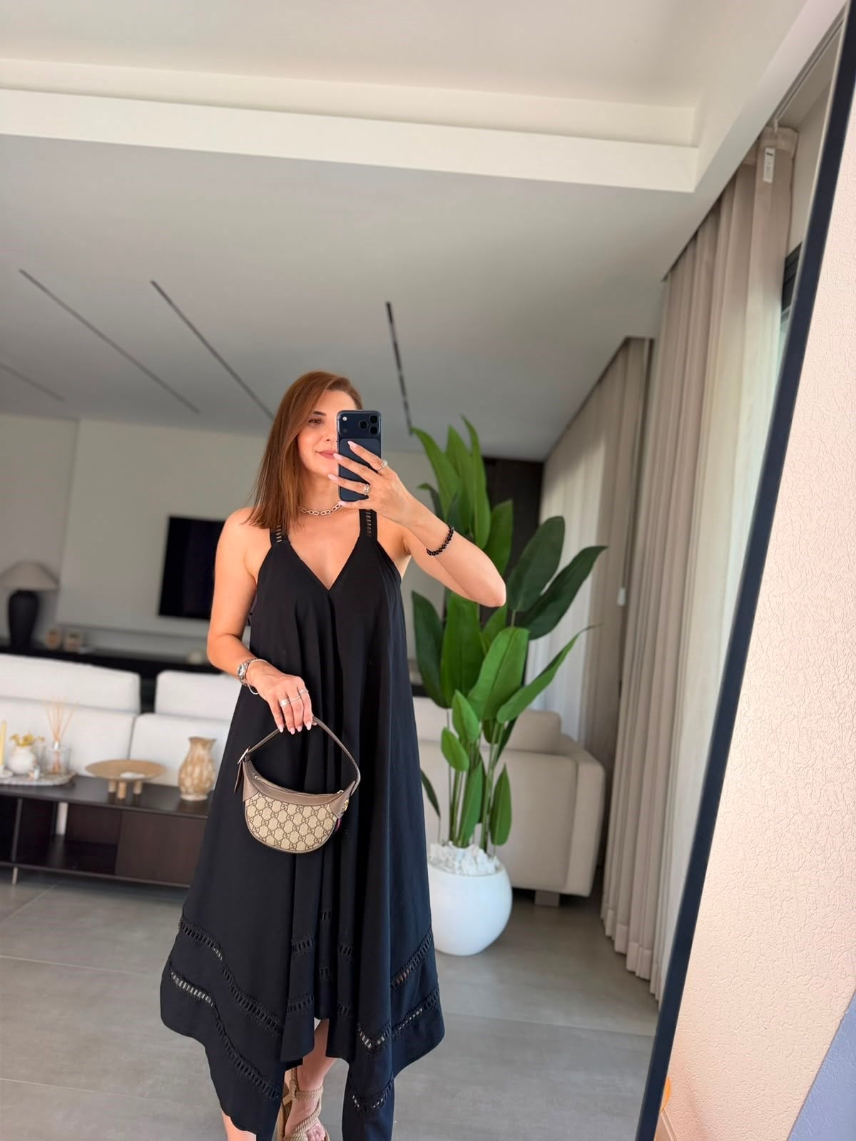 Siyah A Kesim Keten Elbise