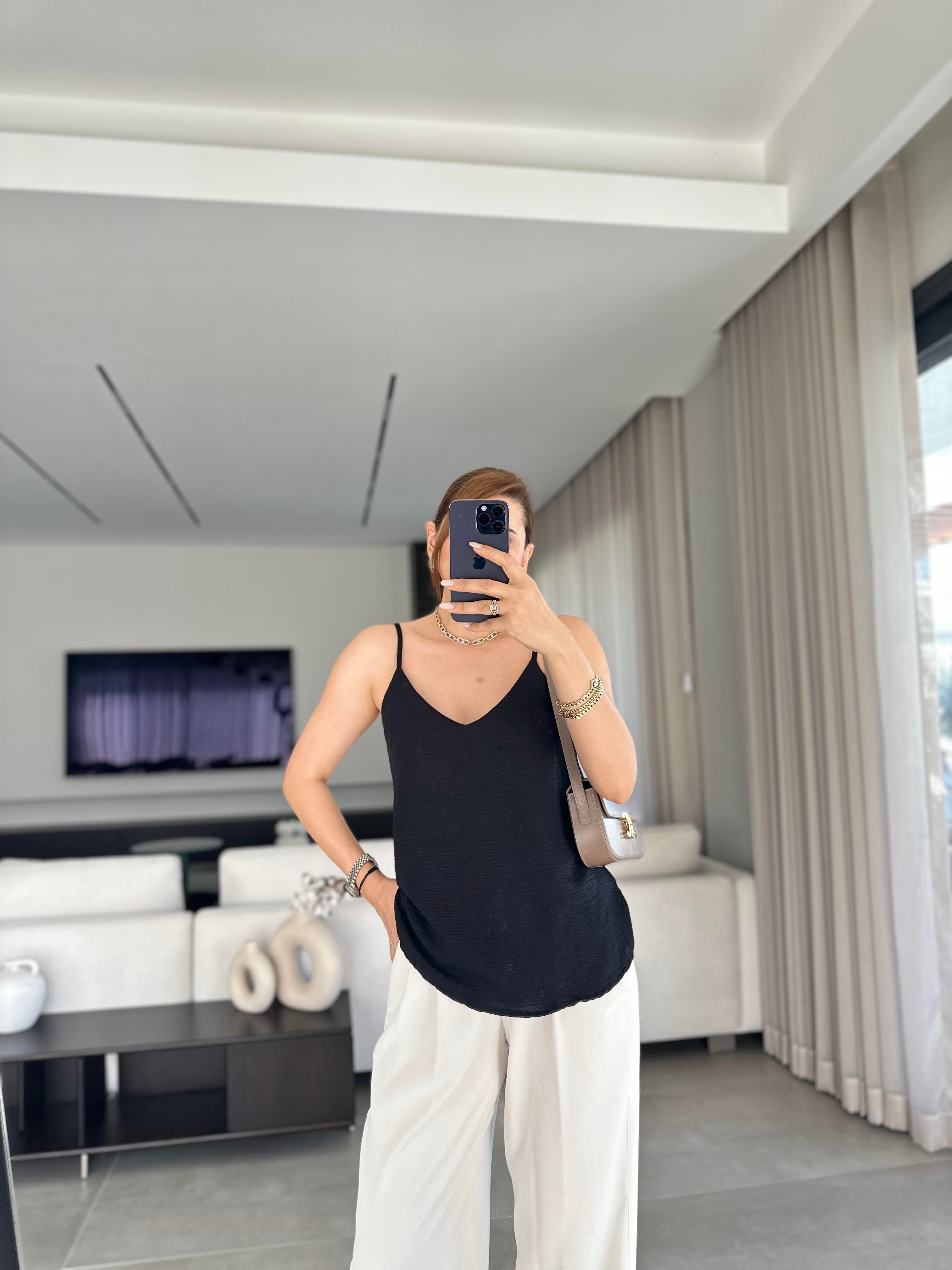 Siyah Ayrobin İp Askılı Bluz