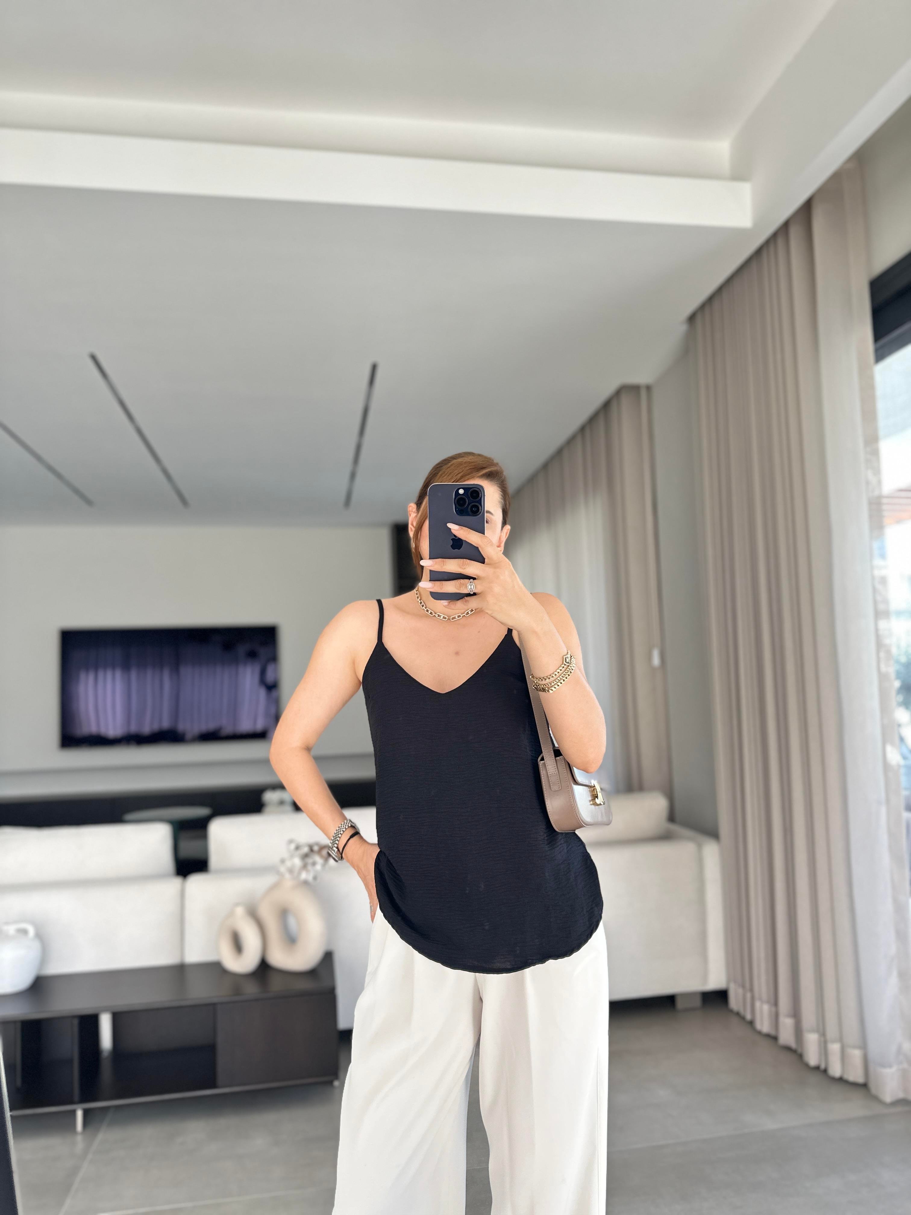 Siyah Ayrobin İp Askılı Bluz