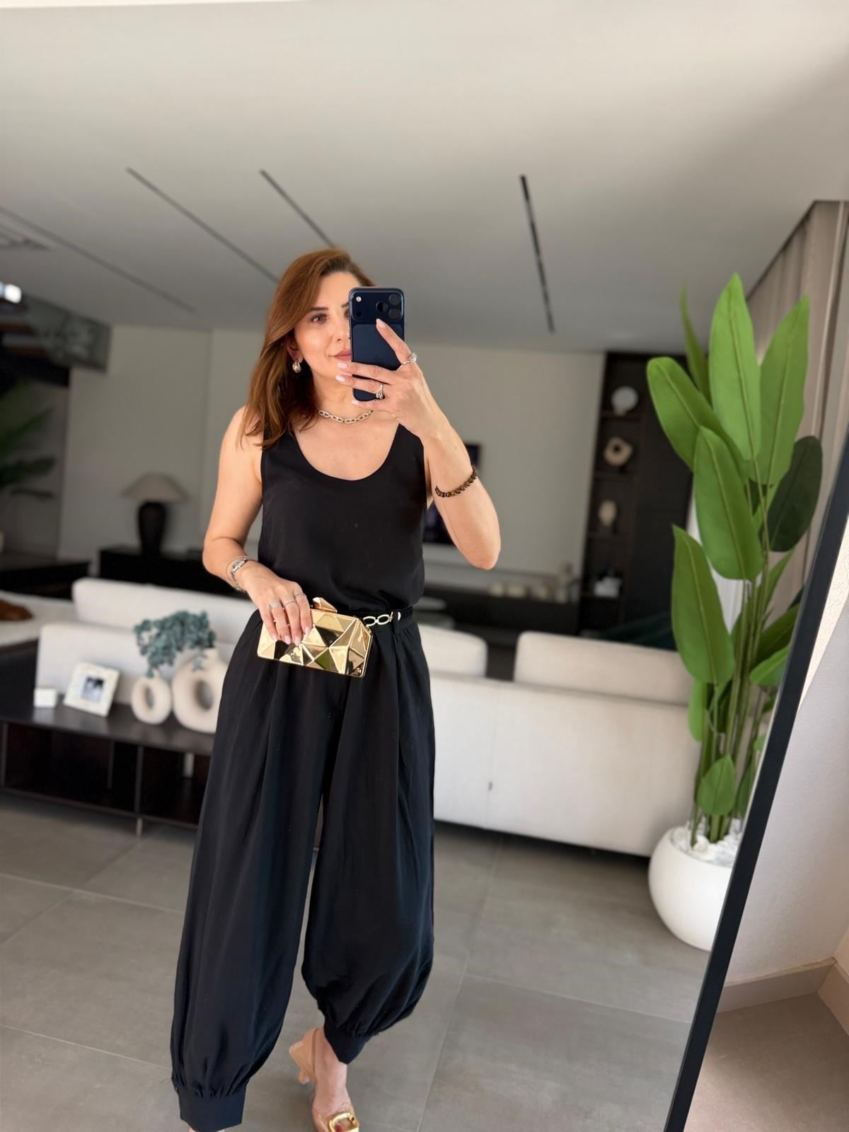 Siyah Balon Pantolon Bluz Takım