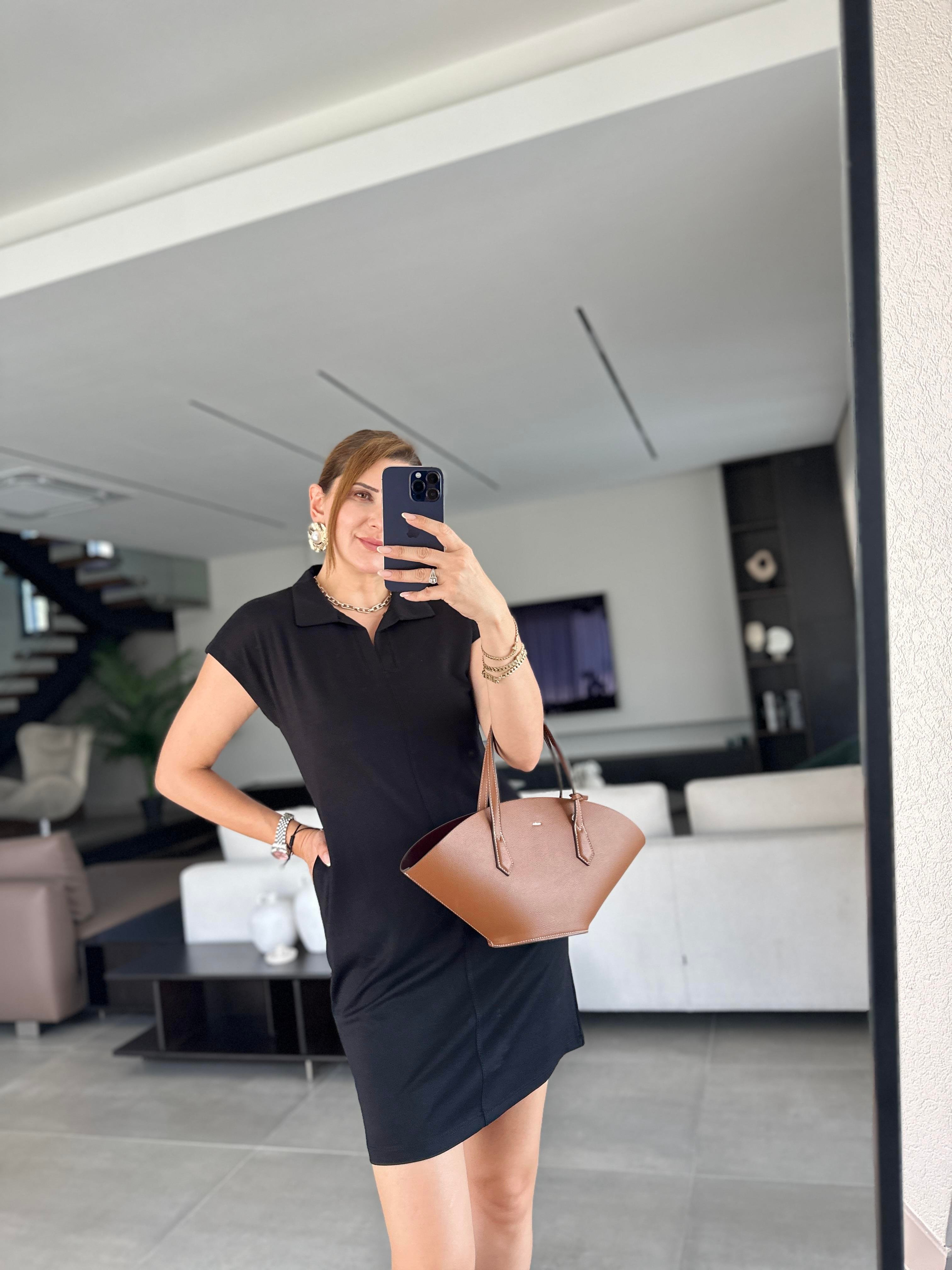 Siyah Basic Polo Yaka Elbise