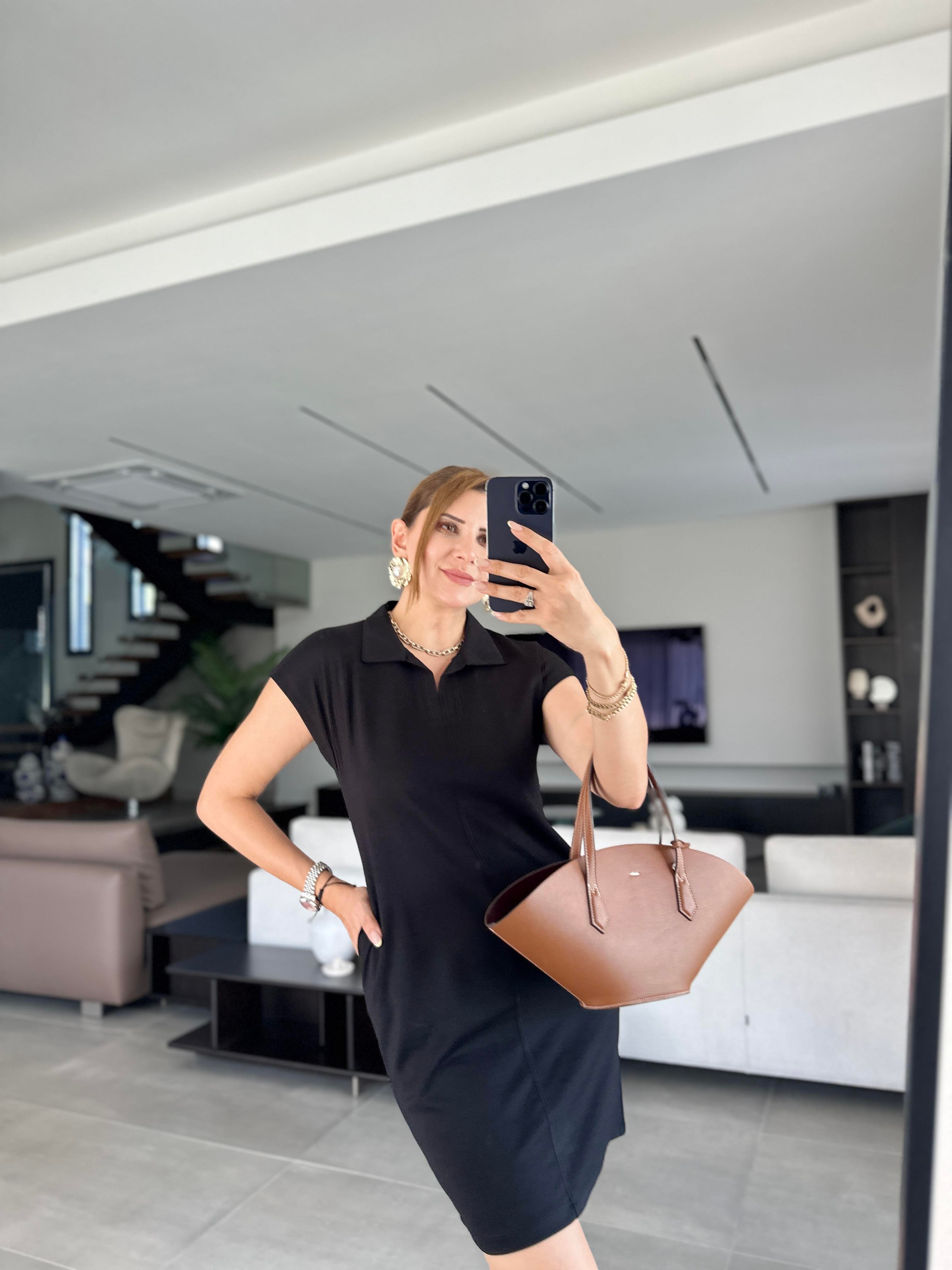 Siyah Basic Polo Yaka Elbise