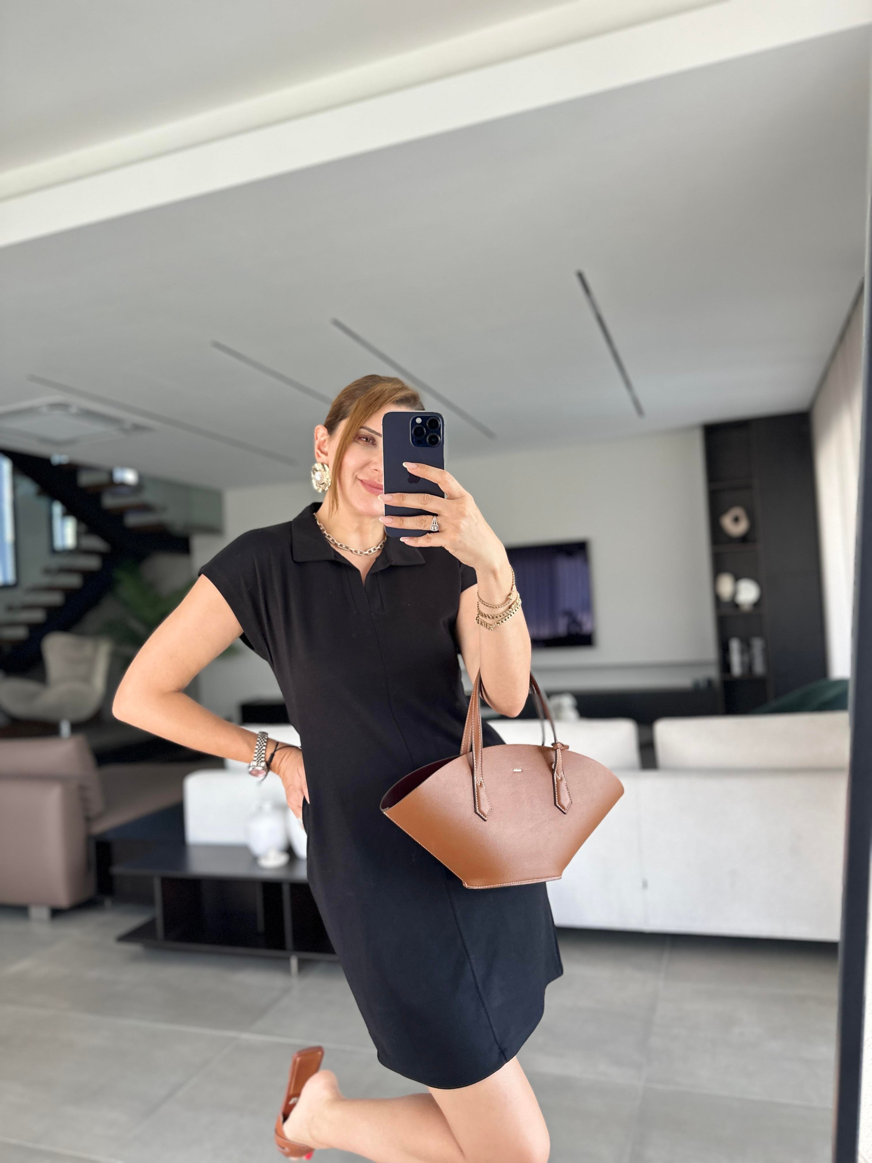 Siyah Basic Polo Yaka Elbise