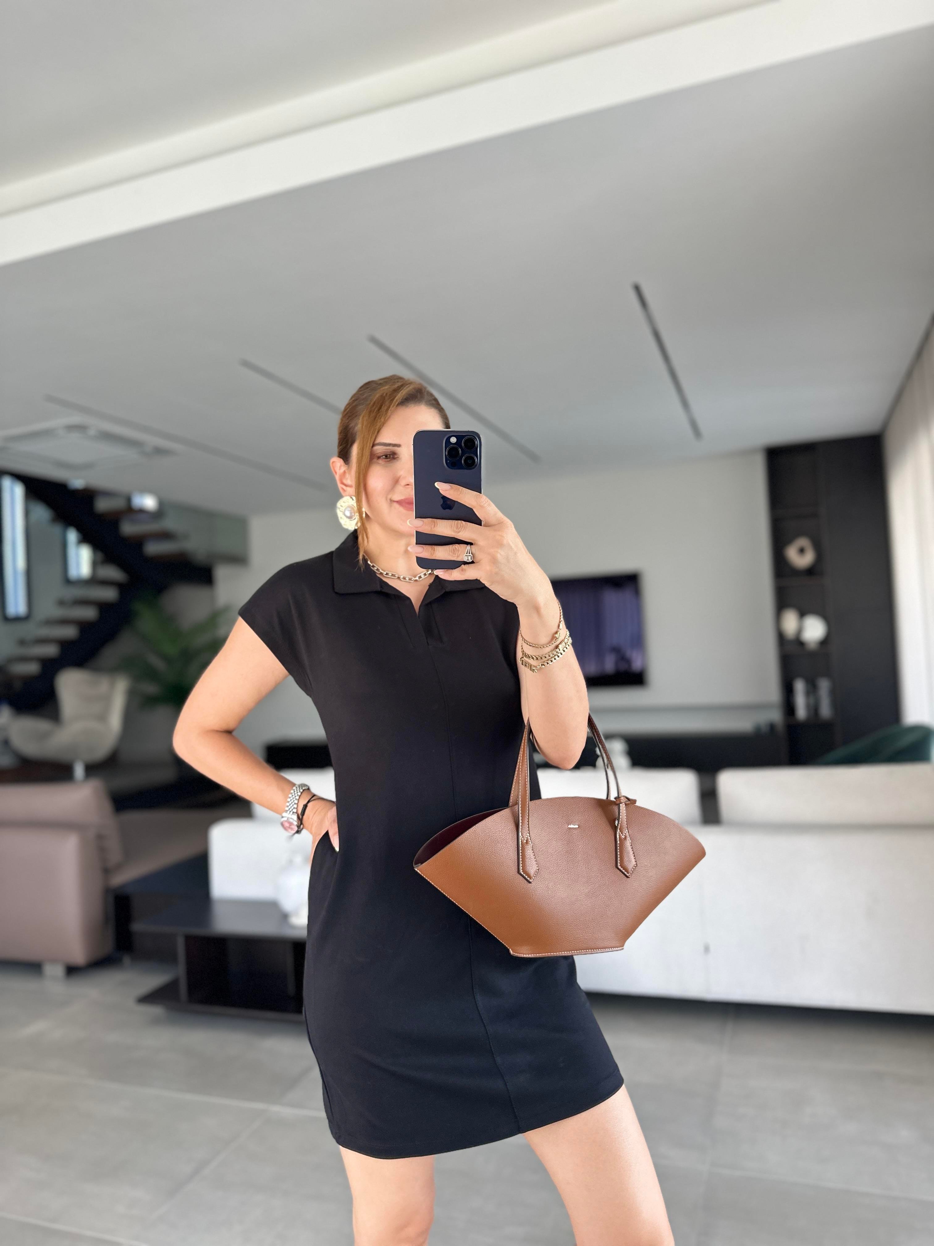 Siyah Basic Polo Yaka Elbise