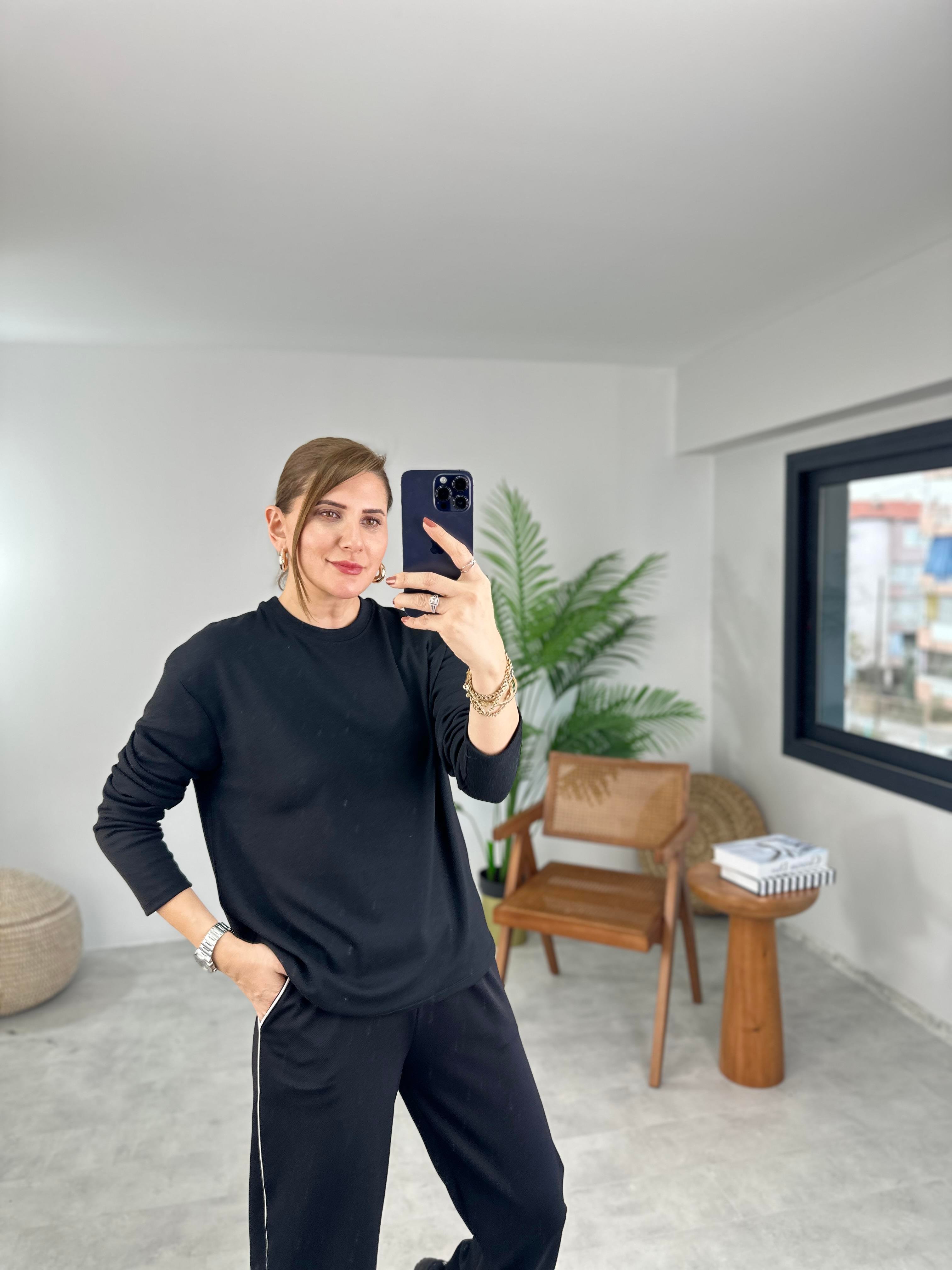 Siyah Basic Uzun Kol Sweat