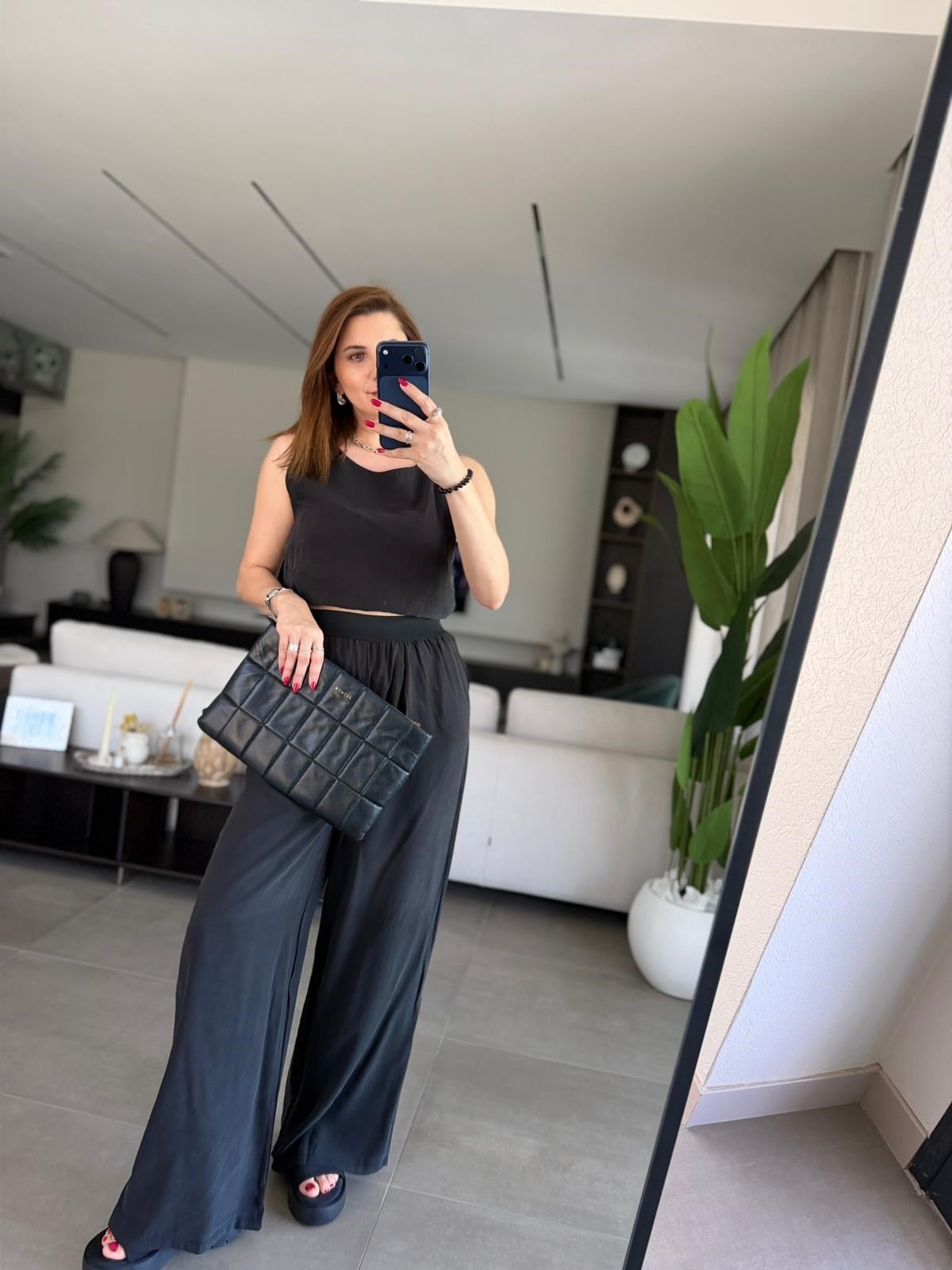 Siyah Bel Lastikli Modal Pantolon Bluz Takım