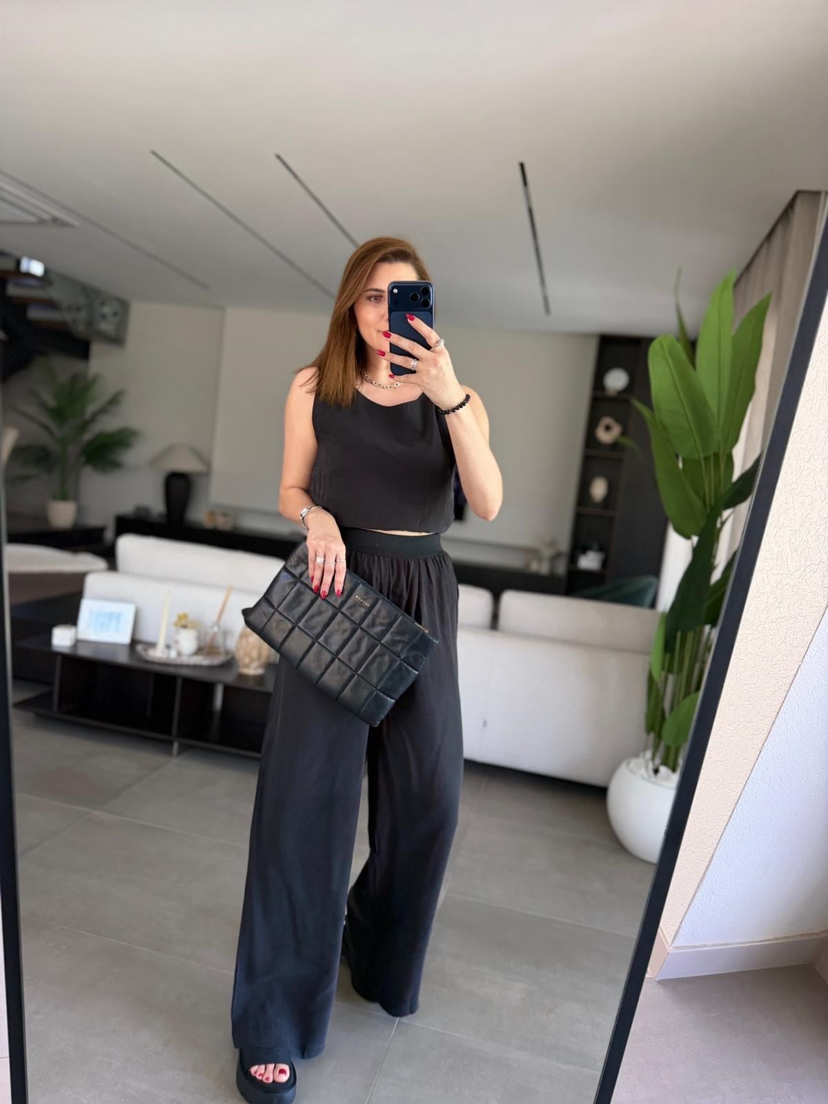 Siyah Bel Lastikli Modal Pantolon Bluz Takım