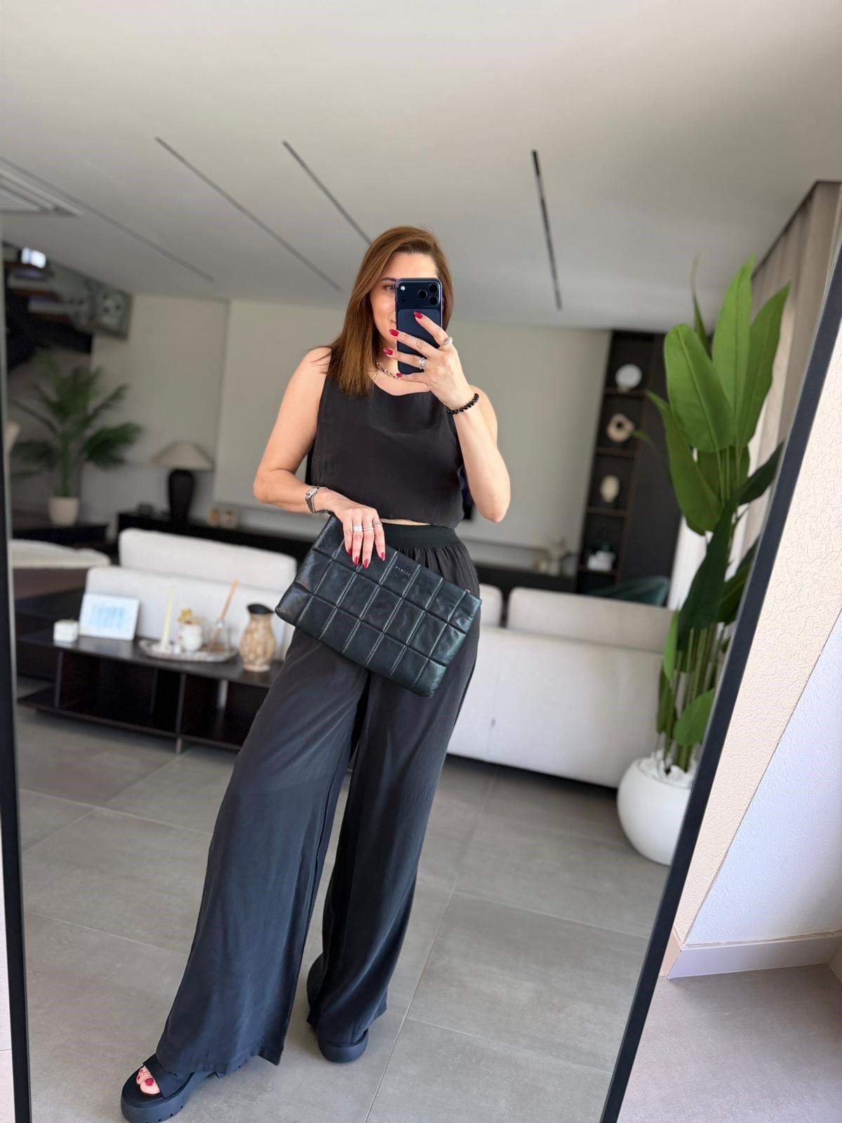 Siyah Bel Lastikli Modal Pantolon Bluz Takım