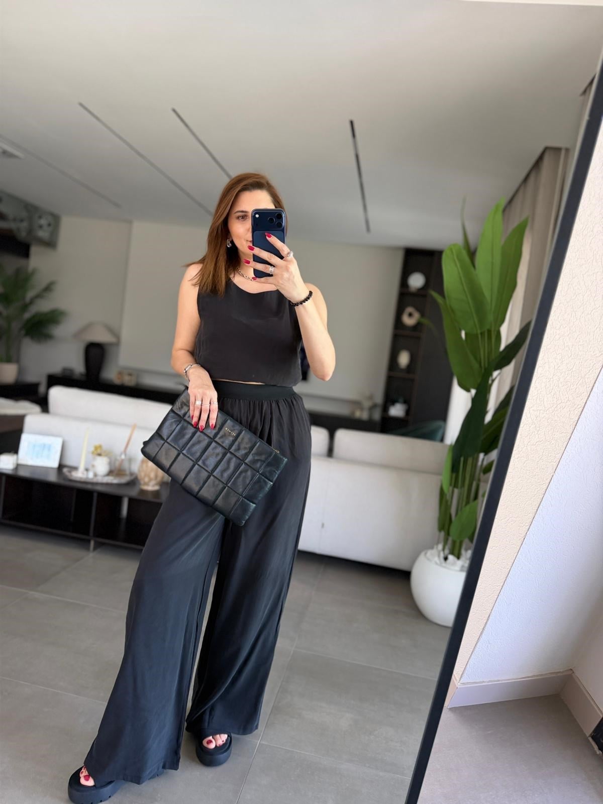 Siyah Bel Lastikli Modal Pantolon Bluz Takım