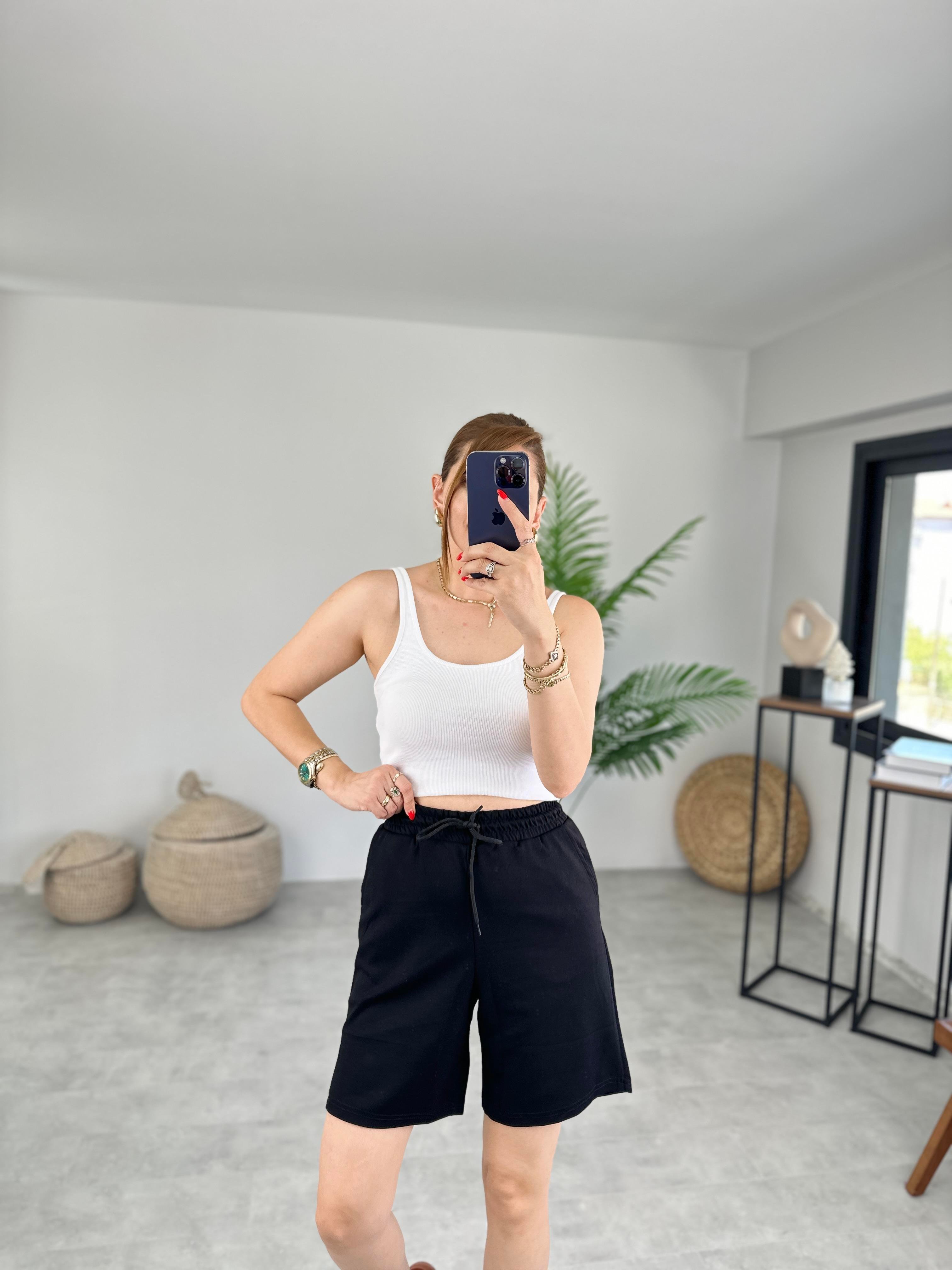 SİYAH BEL LASTİKLİ MODAL ŞORT