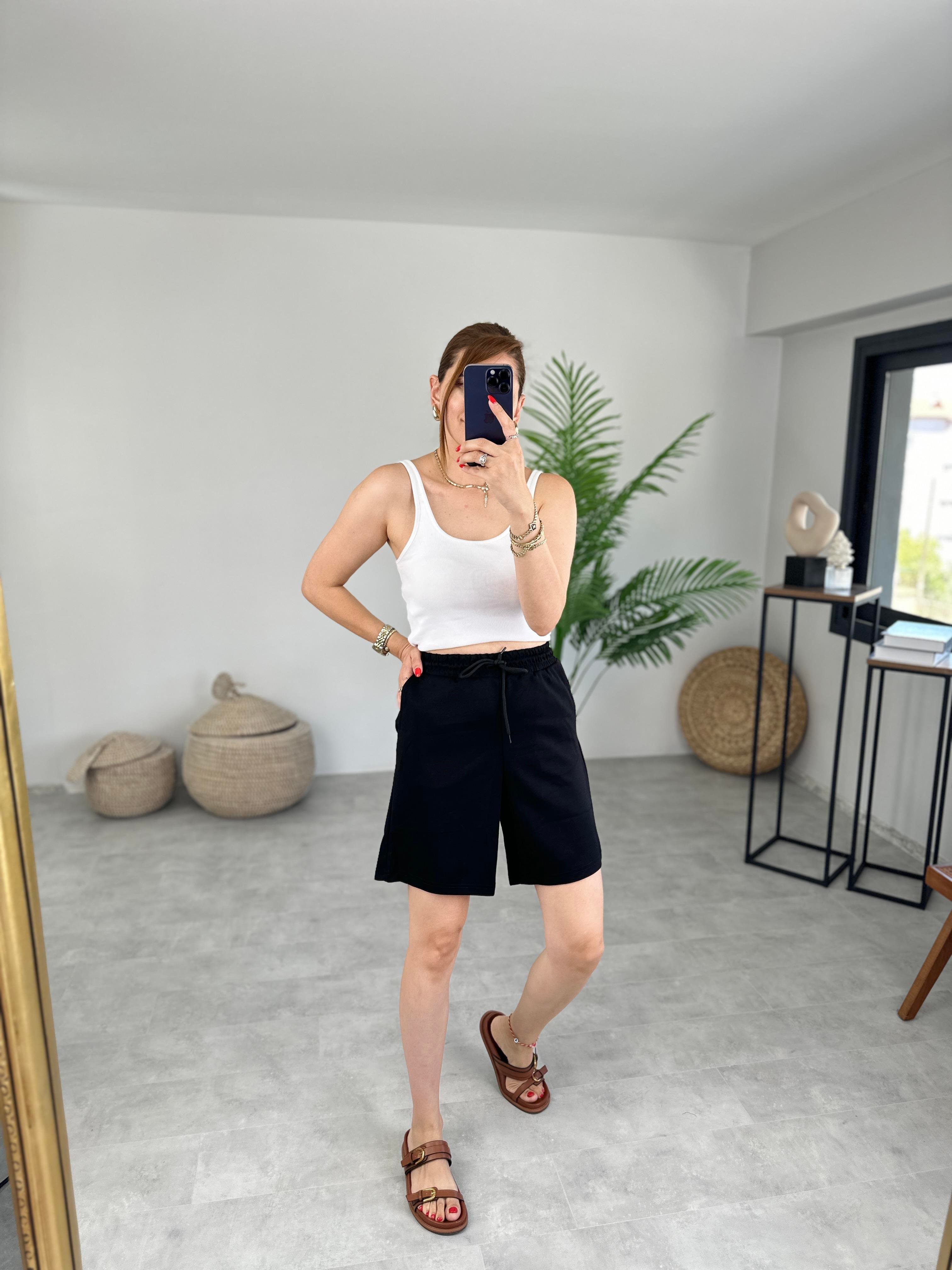 SİYAH BEL LASTİKLİ MODAL ŞORT