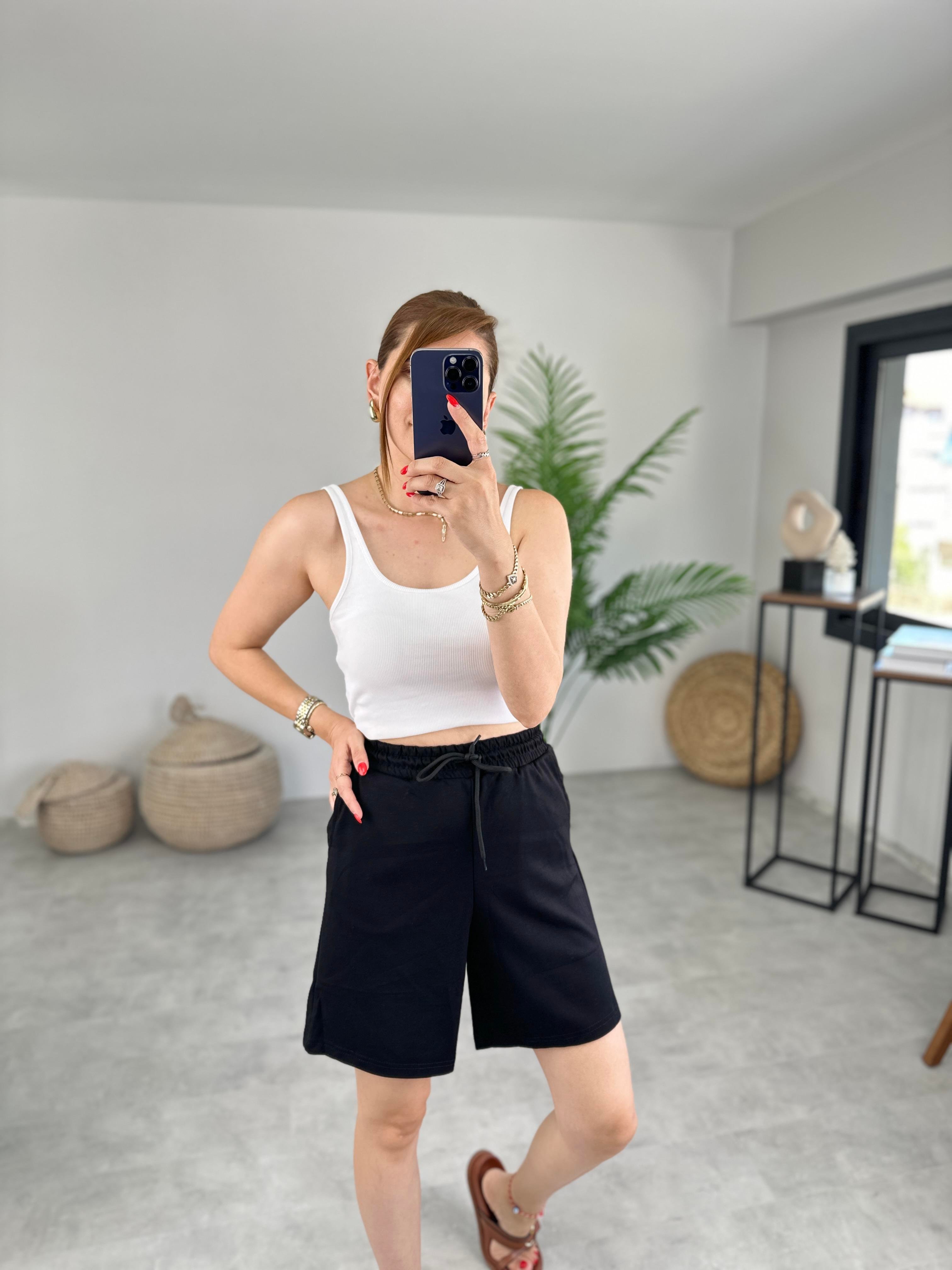 SİYAH BEL LASTİKLİ MODAL ŞORT