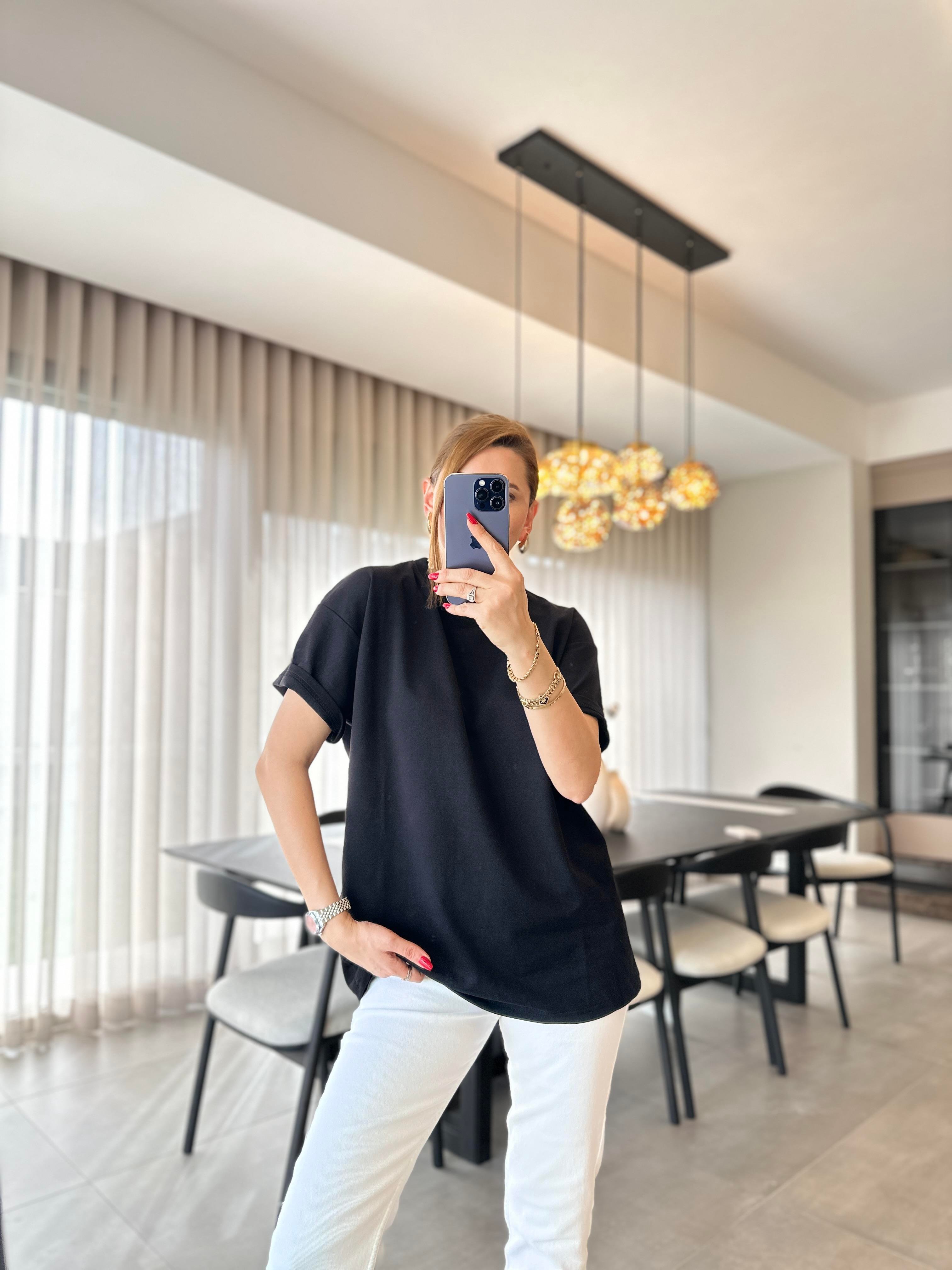 Siyah Bisiklet Yaka Basic T-shirt