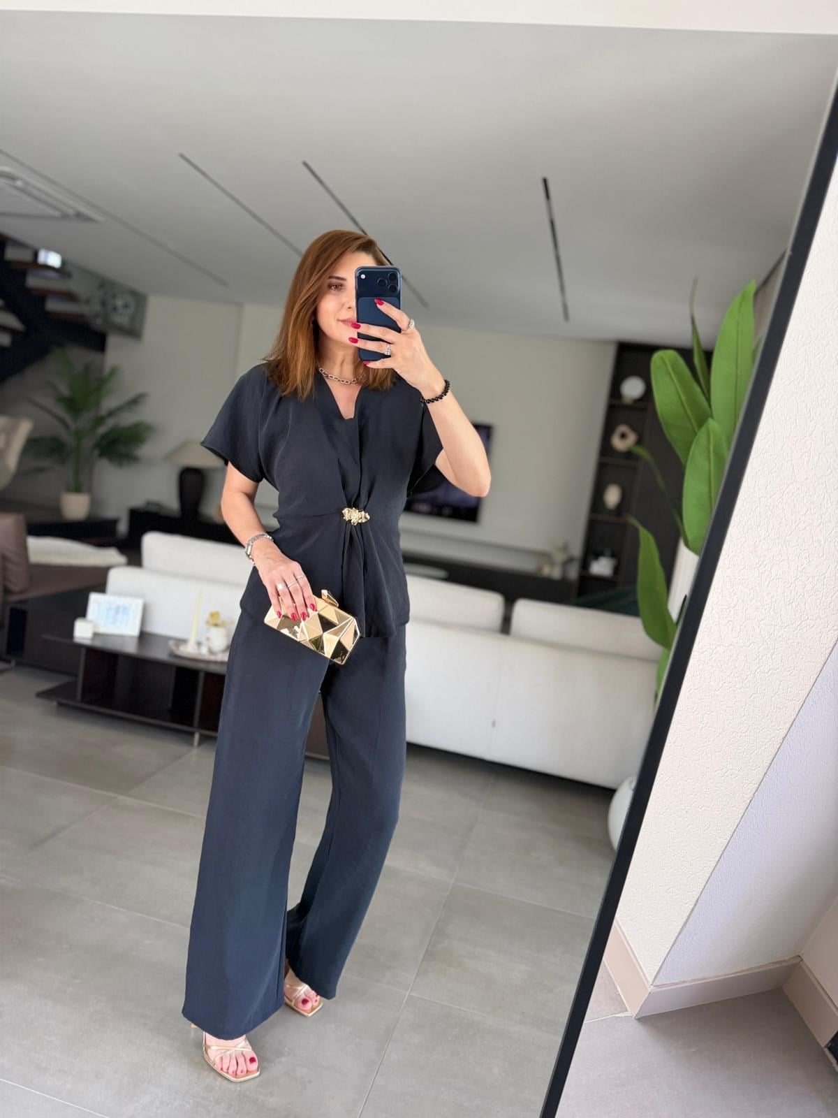 Siyah Broş Detay Bağlamalı Cupra Takım