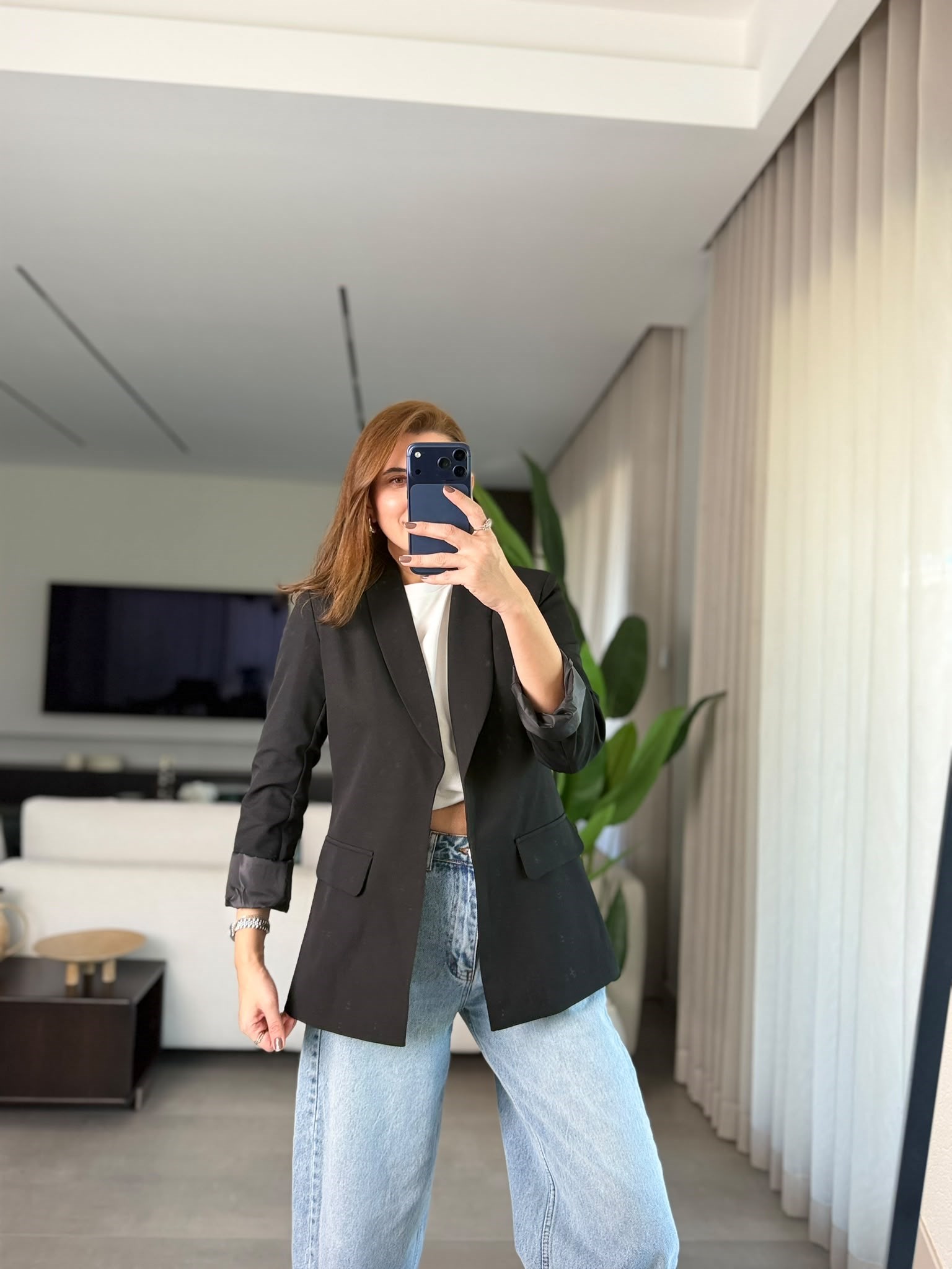 Siyah Cep Görünümlü Blazer Ceket