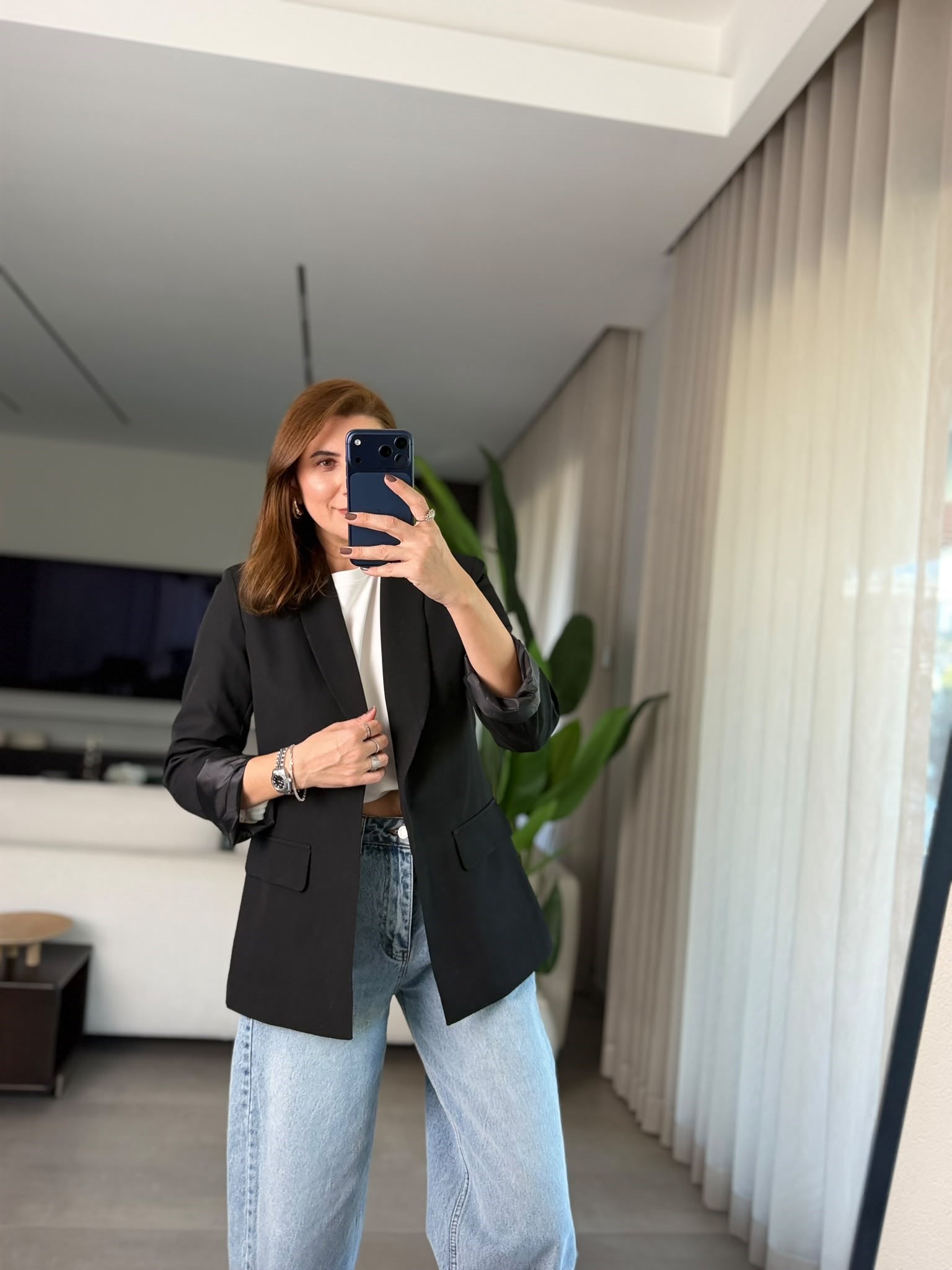 Siyah Cep Görünümlü Blazer Ceket