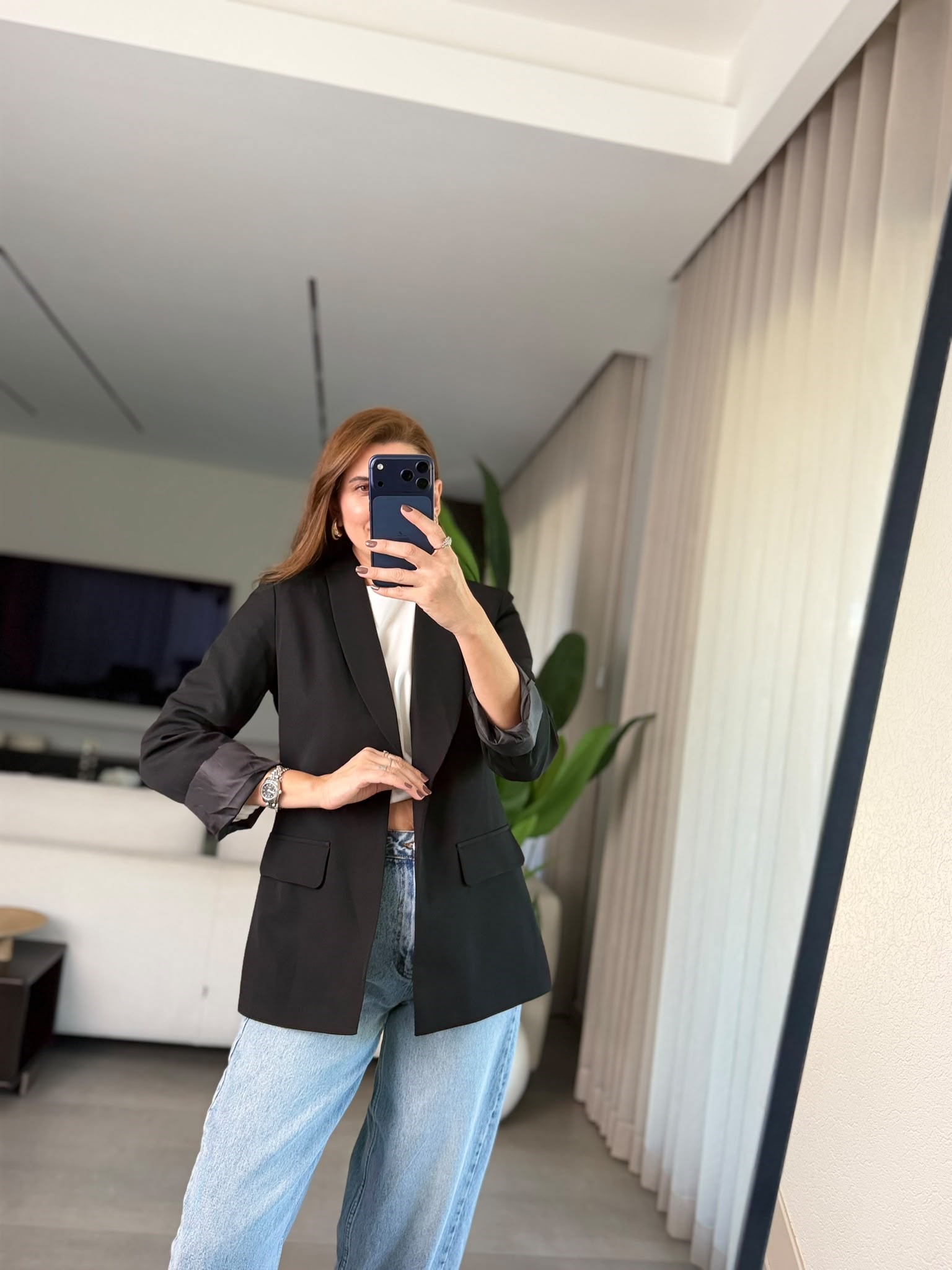 Siyah Cep Görünümlü Blazer Ceket
